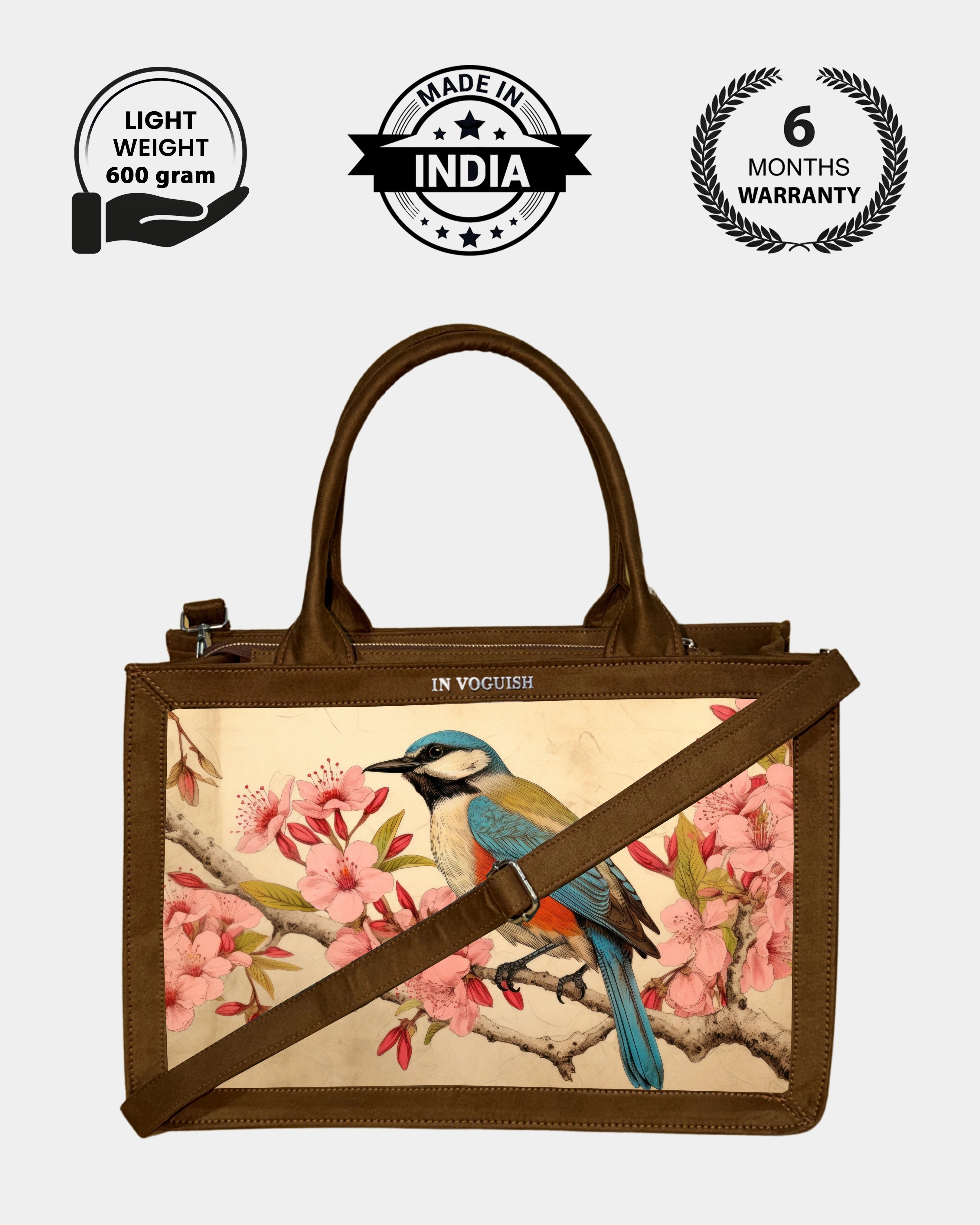 Voguish Blossom Bird Luxe Canvas Tote Bag