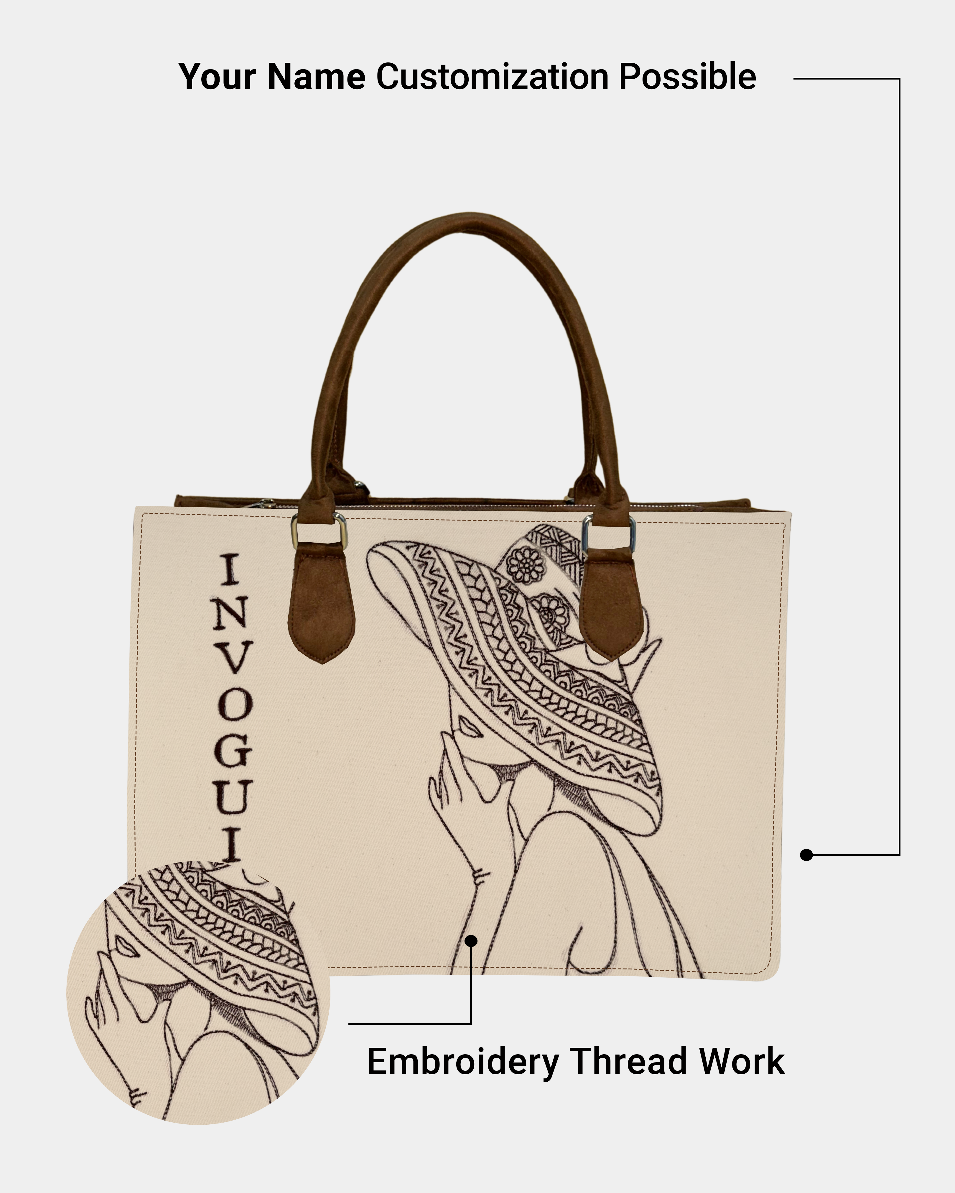 Customized Hat Girl Sketch Tote Bag – Brown Suede Edition