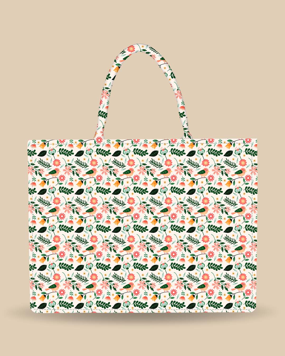 Customized Tote Bag Designed with Sparrow And Spring Flower Pattern Design