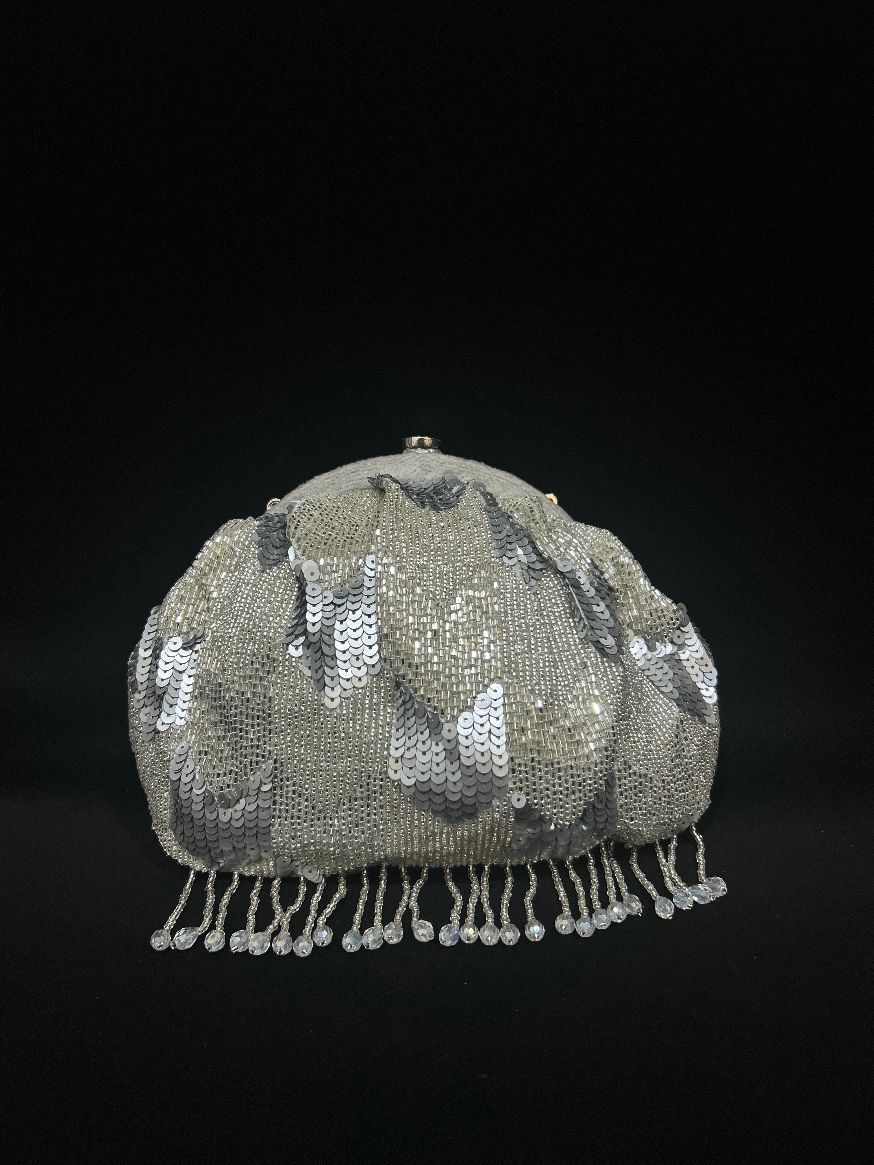 Midnight Frost Silver Sequin Dome Clutch