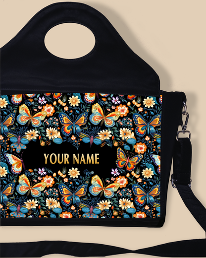 Customized Sling Purse Designed With Blossom Colorful Butterflies