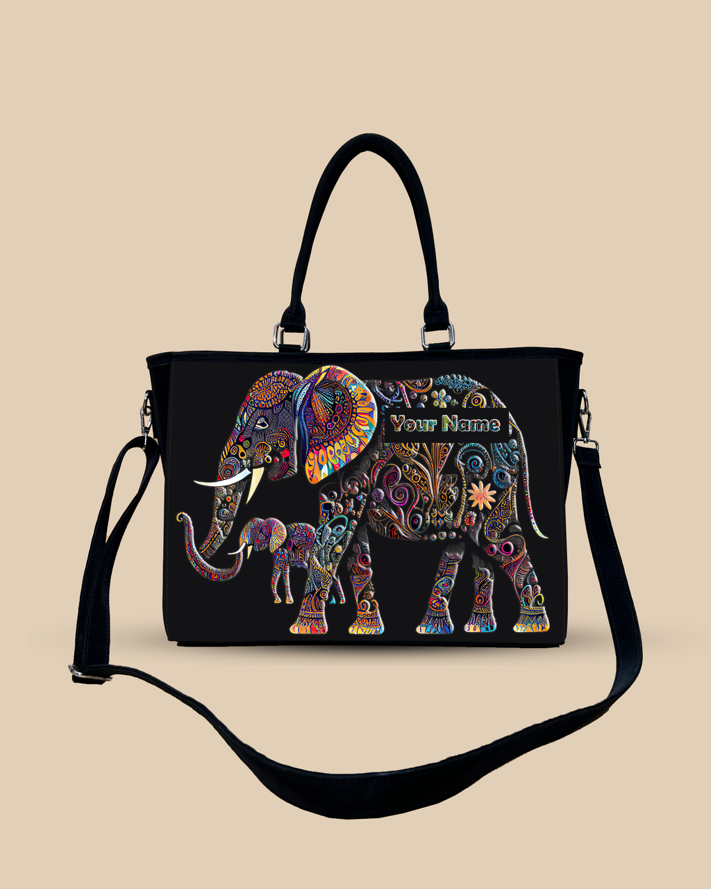 Get Oversized Personalized Tote Bag with Elephant Pattern