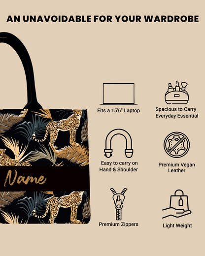 Customized Tote Bag Designed with Marine Pattern Background And Leopard Palms