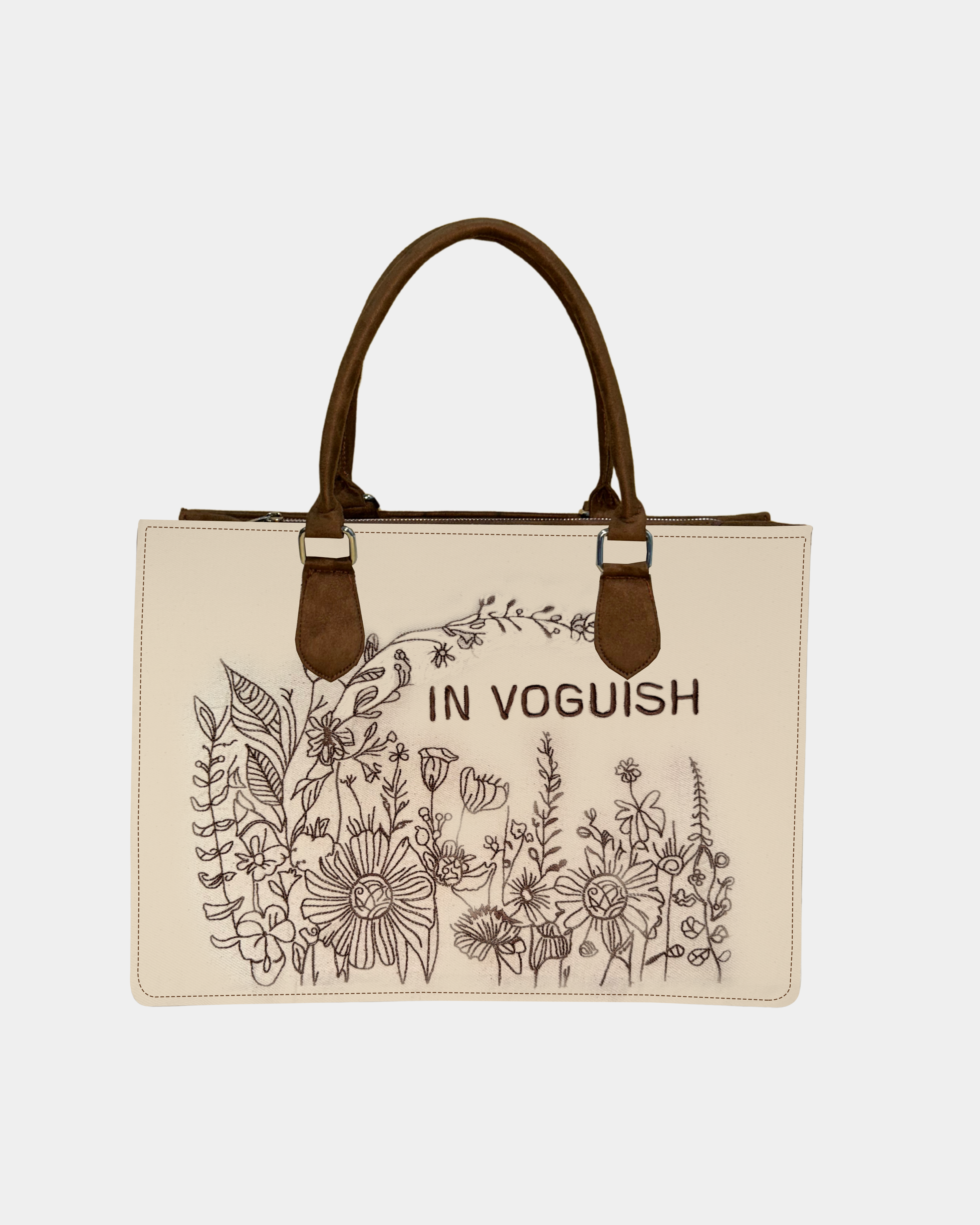 Customized Floral Art Canvas Tote Bag – Brown Suede Edition