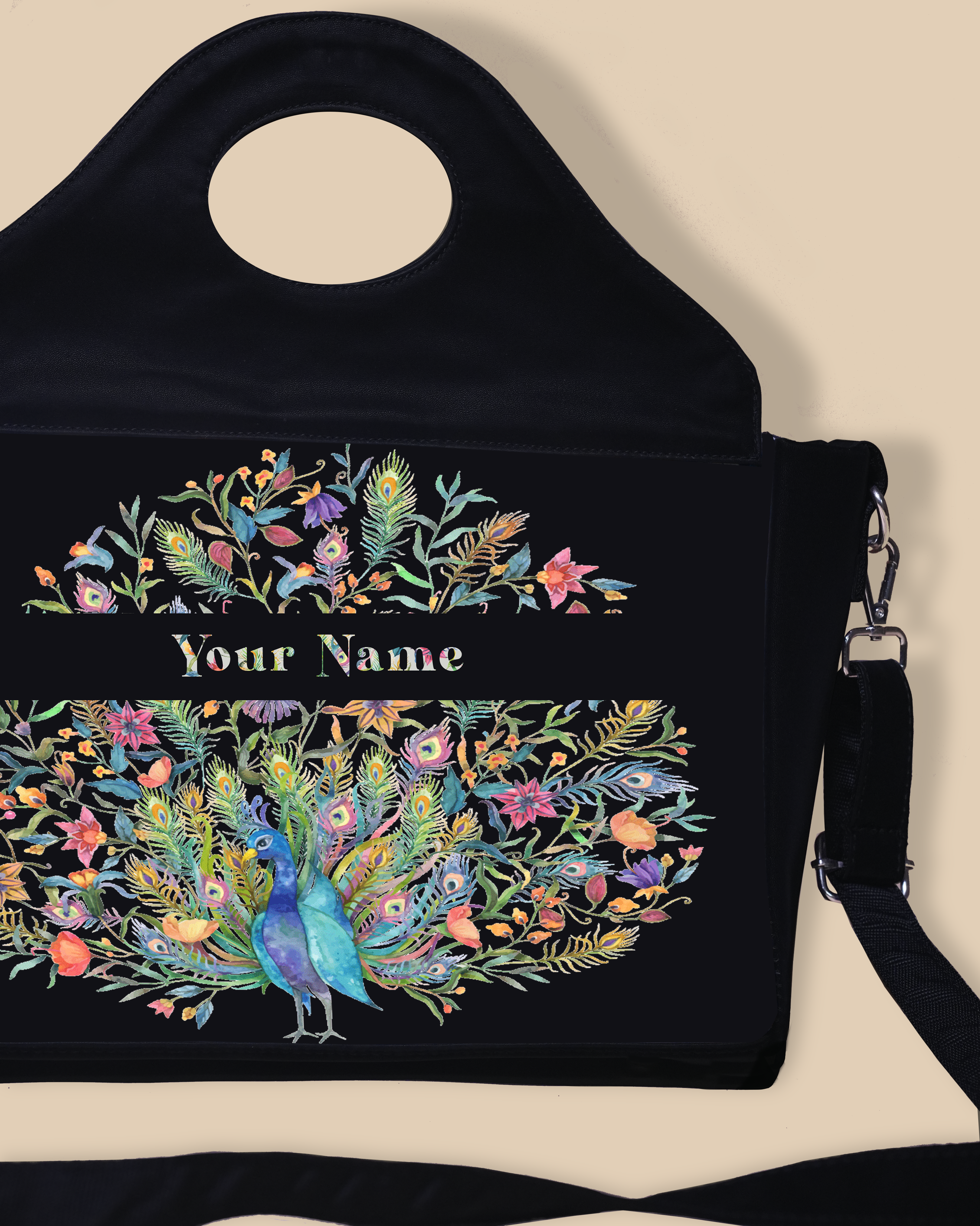 Up Embossed Peacock Design on Leather Personalized Sling Purse