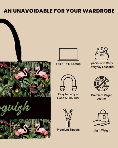 Flamingo And Colourfull Parrot Tote Bag