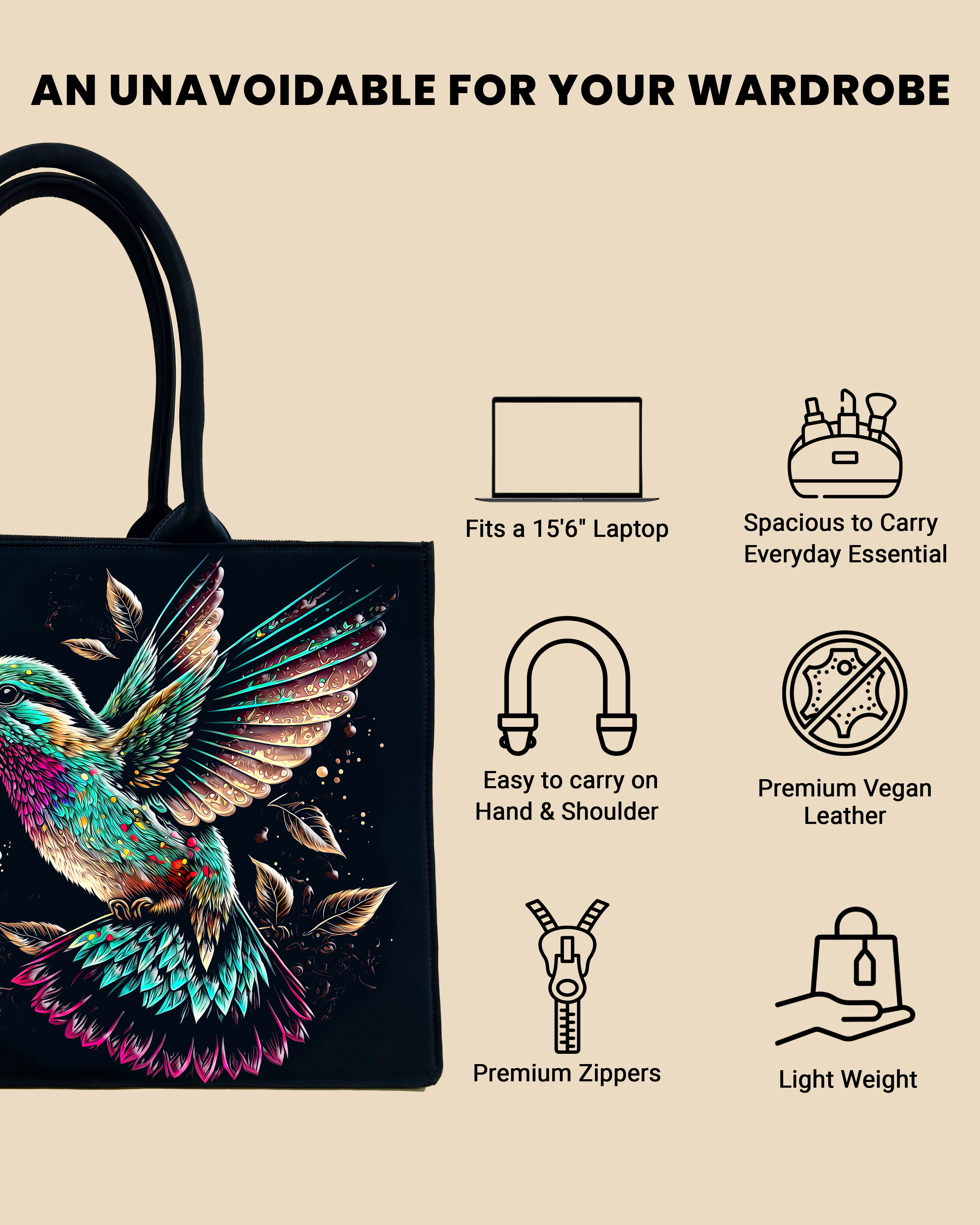 Customized Tote Bag  Designed with Beautiful Flying Sparrow
