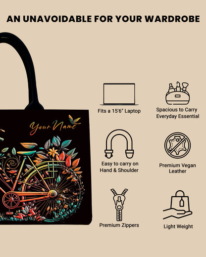 Customized Tote Bag Designed With Growing Nature On Colourfull Bicycle