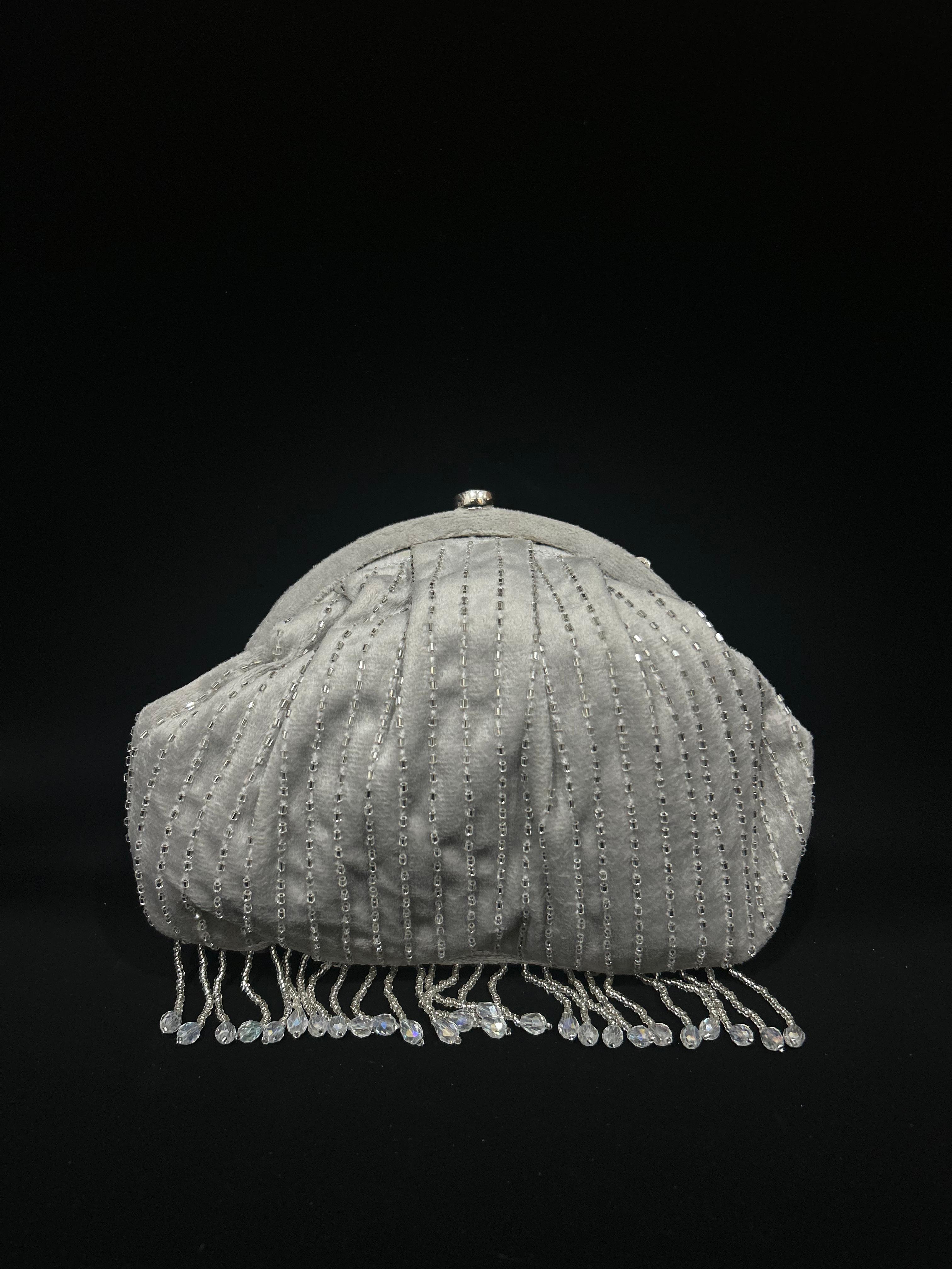 Midnight Frost Silver Sequin Dome Clutch