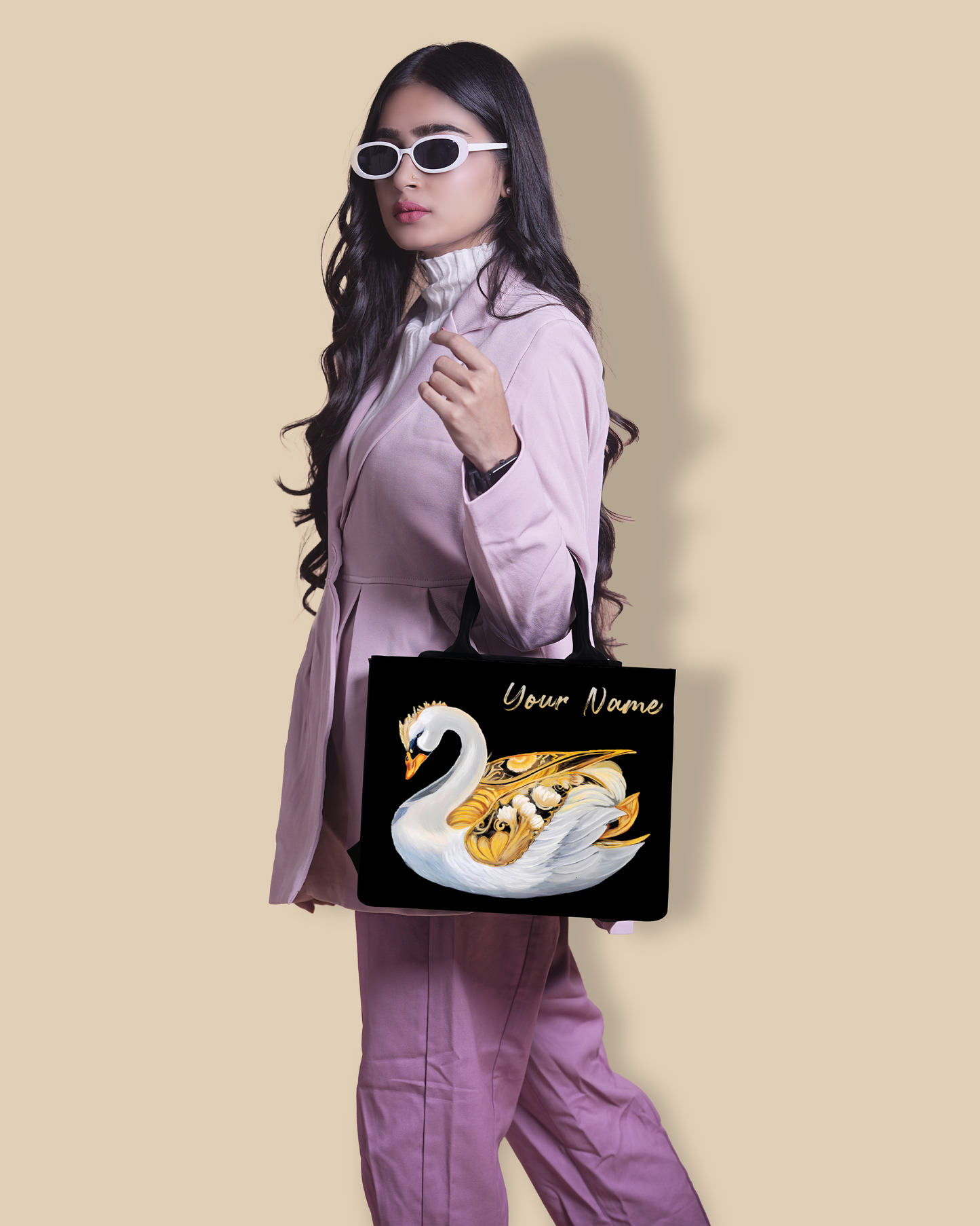 Customized small Tote Bag Designed With Swans Birds pattern