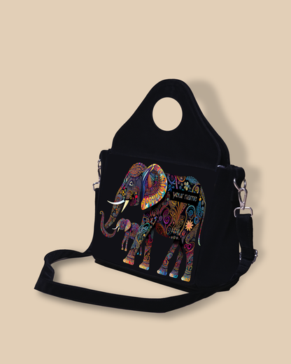 Customized Sling Purse Designed with Baby And Mother Elephant Pattern