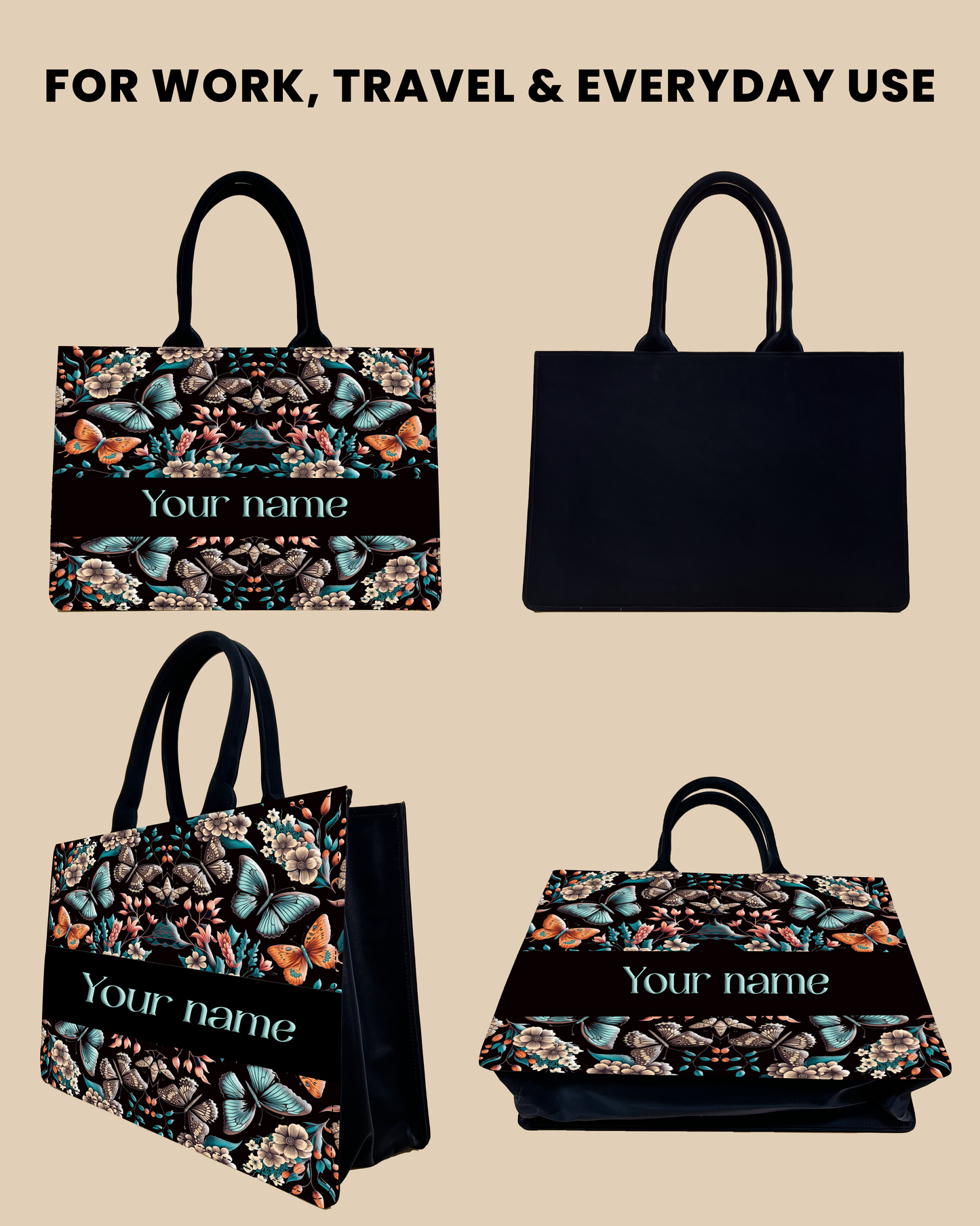 Customized Tote Bag  Designed with Beautiful Boho Butterflies With Flowers