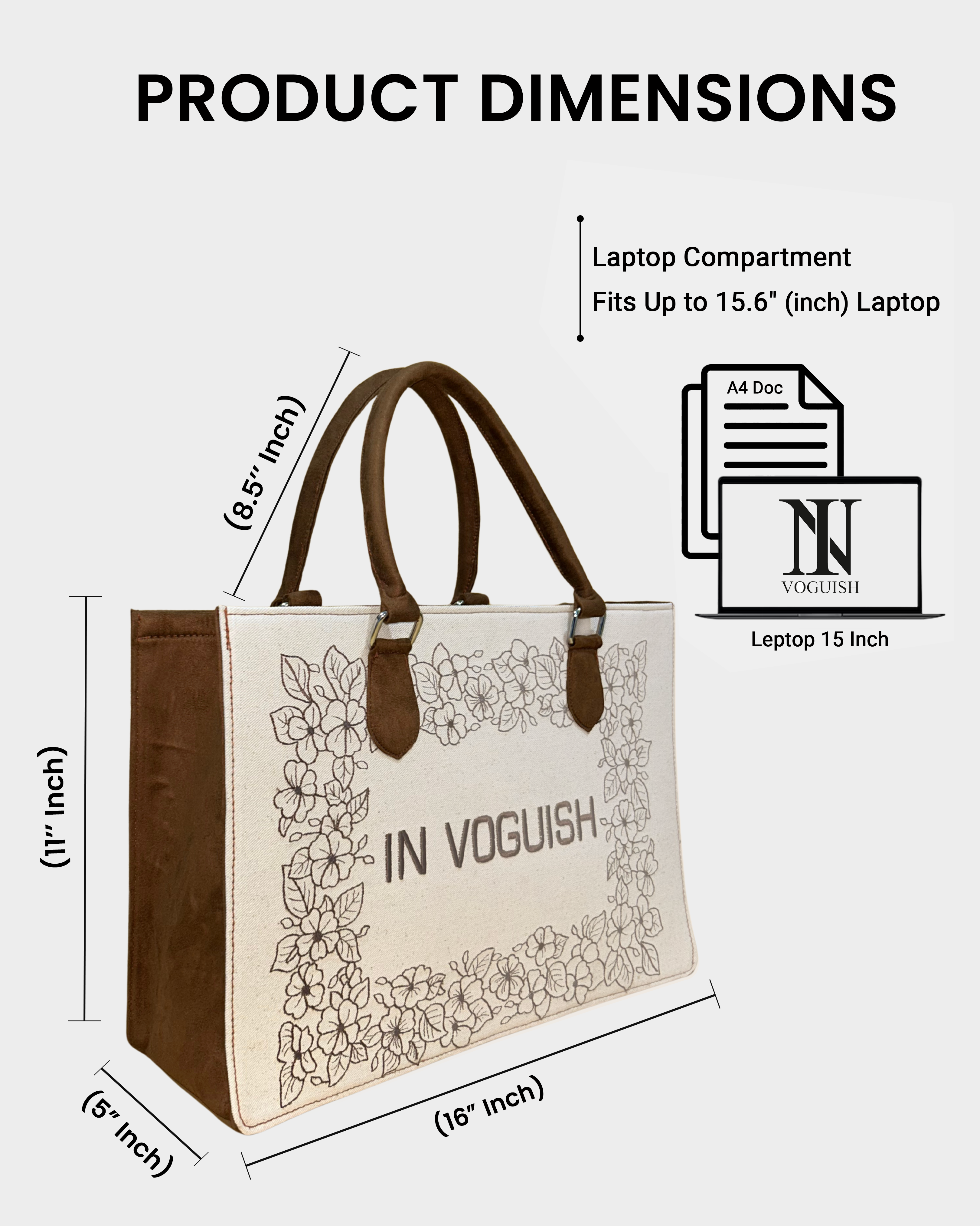 Customized Bloom Frame Embroidered Tote Bag – Brown Suede Edition