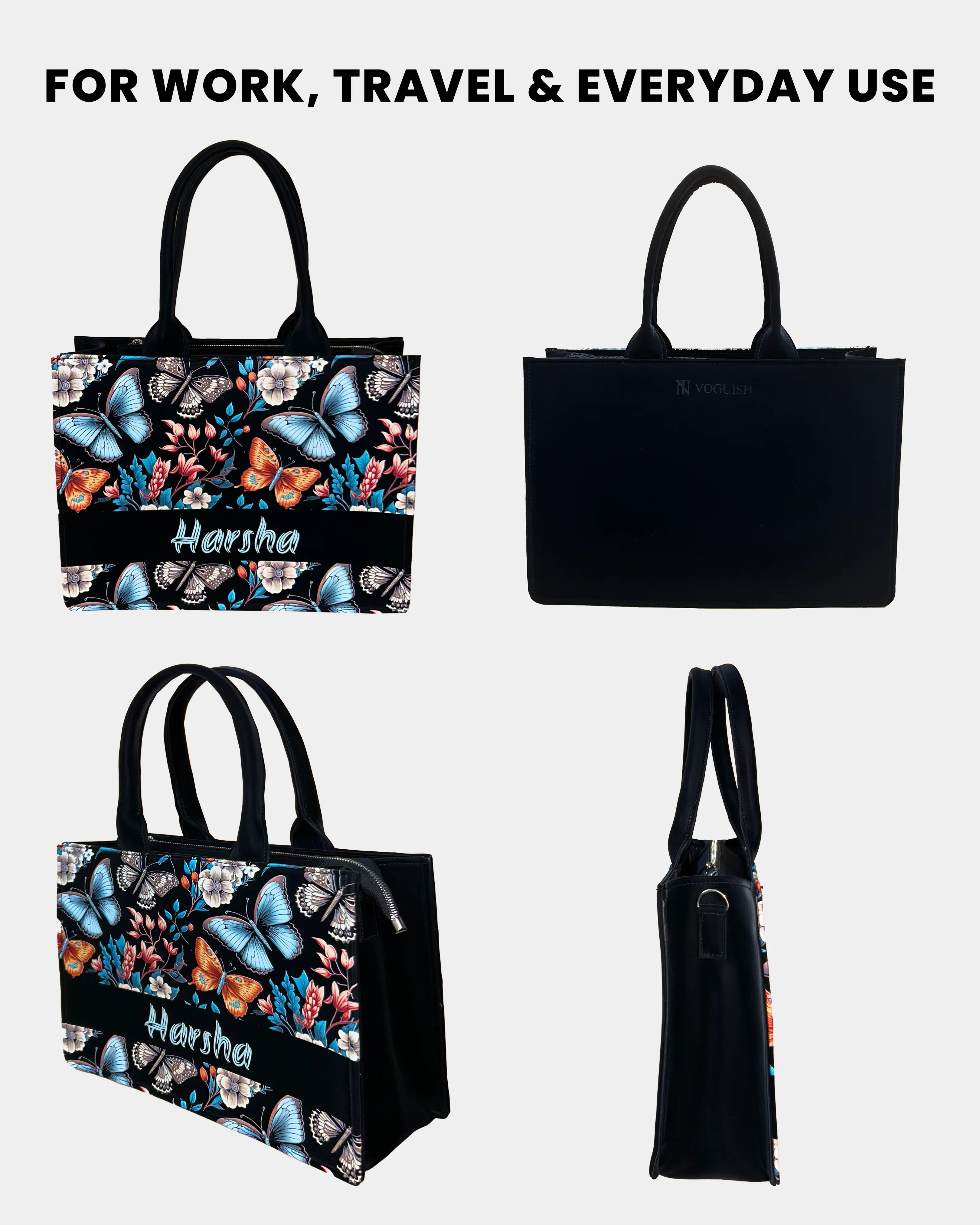 Customized Tote Bag  Designed with Beautiful Boho Butterflies With Flowers