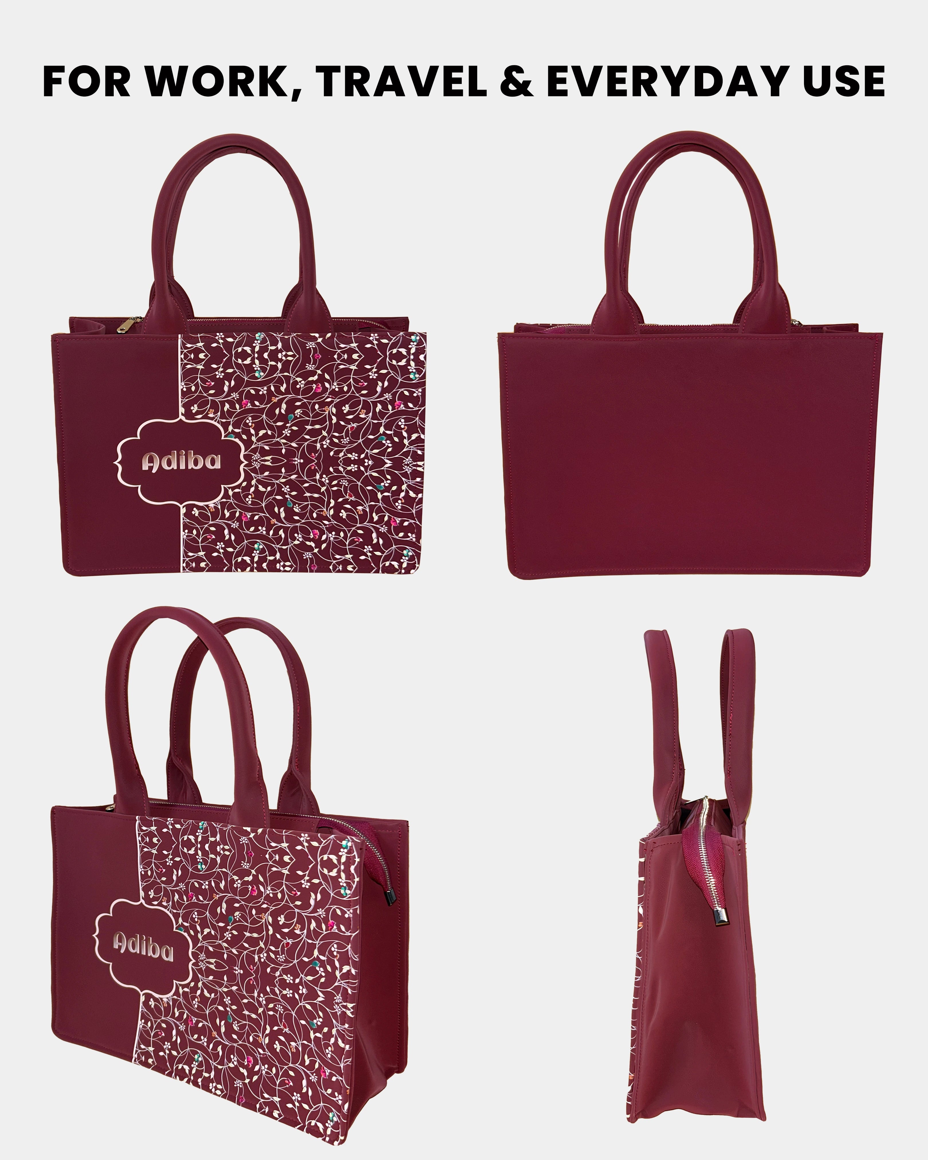 Rose Royale  Embossed Customized Tote Bag - Wine