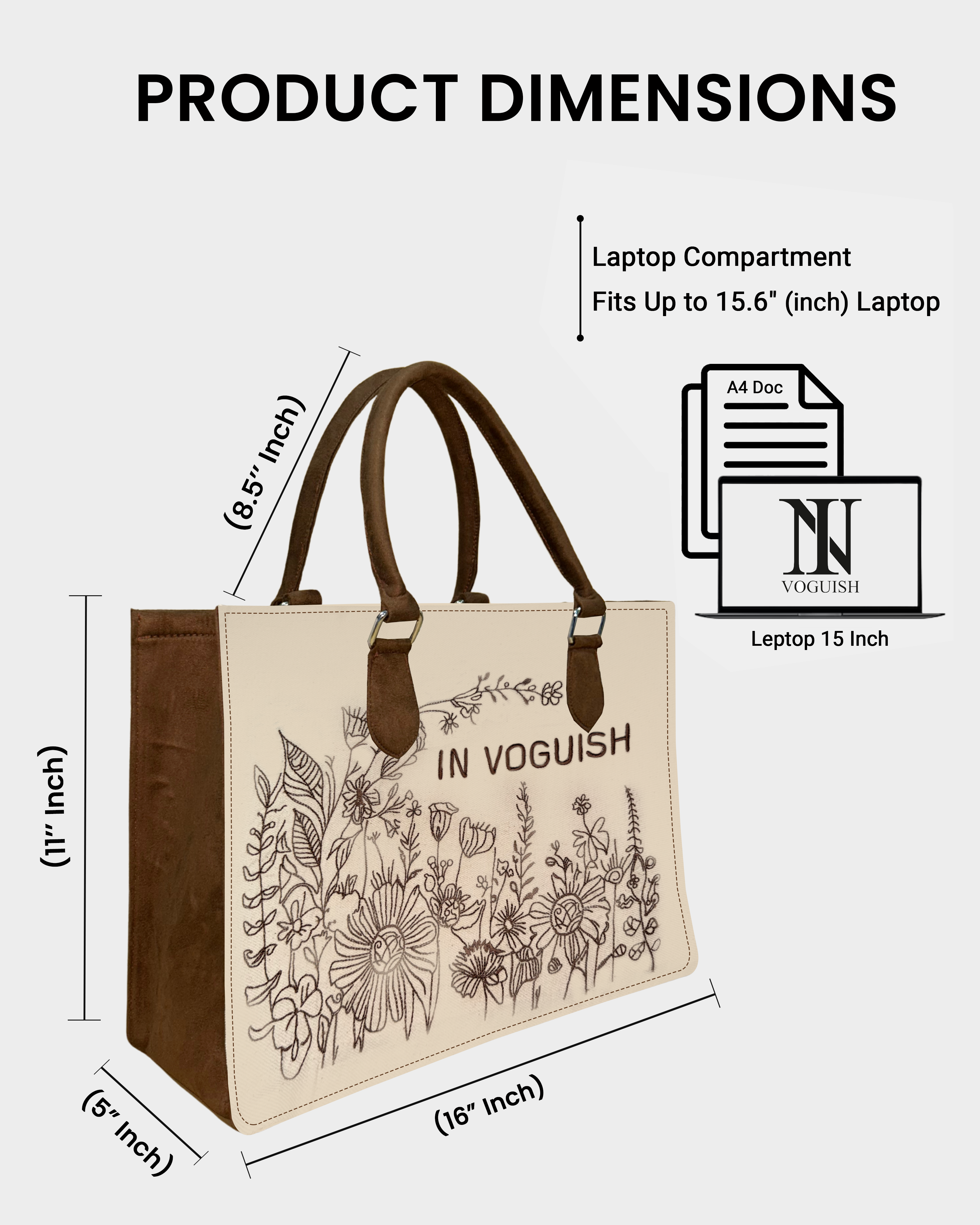 Customized Floral Art Canvas Tote Bag – Brown Suede Edition