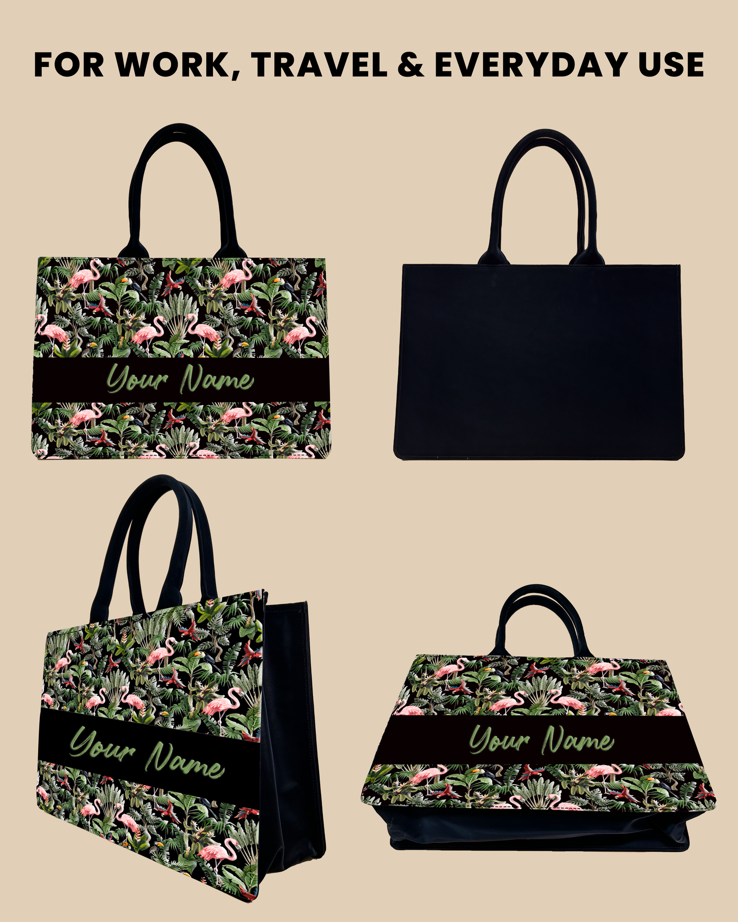 Customized Tote Bag Designed with Flamingo And Colourfull Parrot