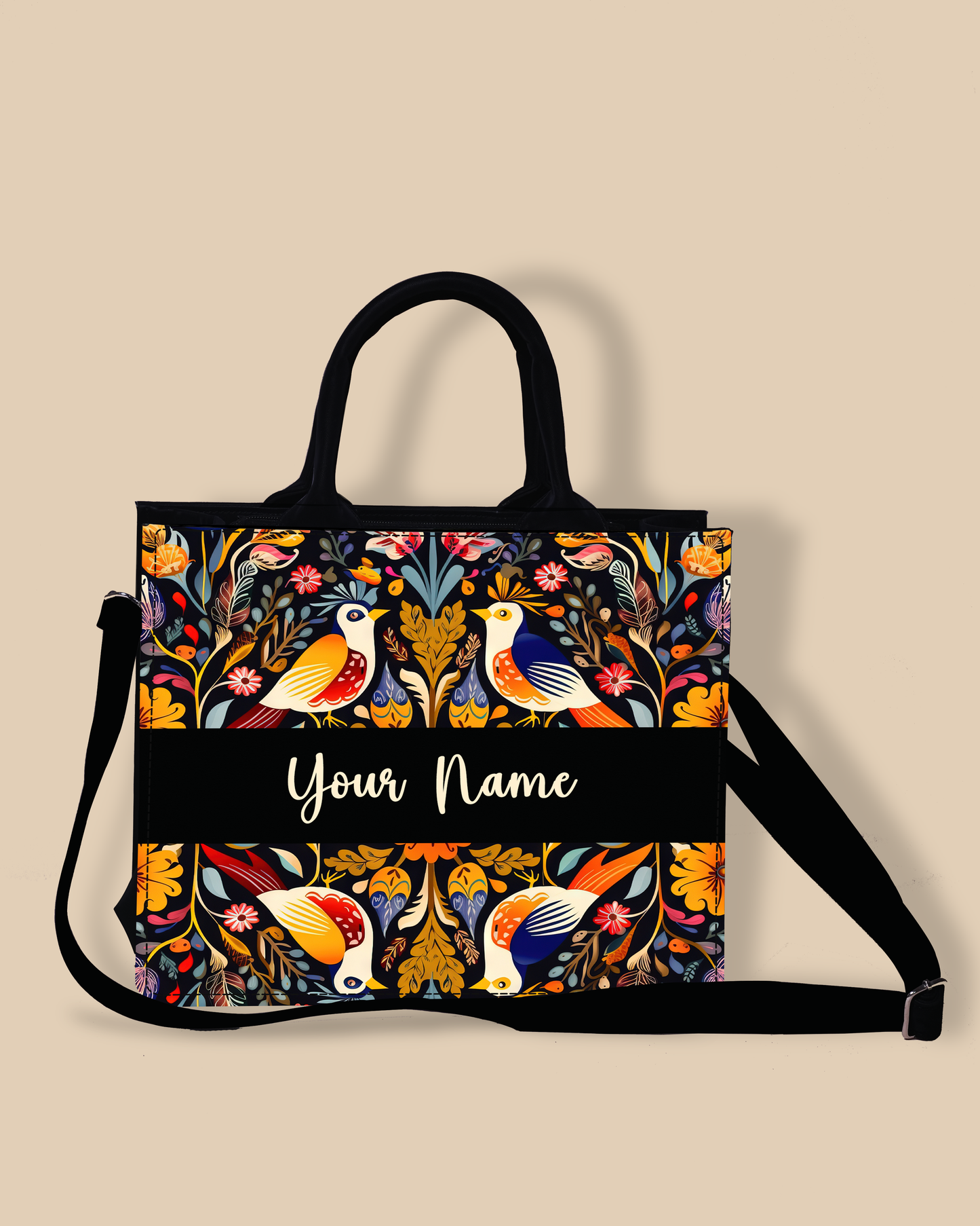 Customized small Tote Bag Designed With Beautiful Birds And Embellished Flowers