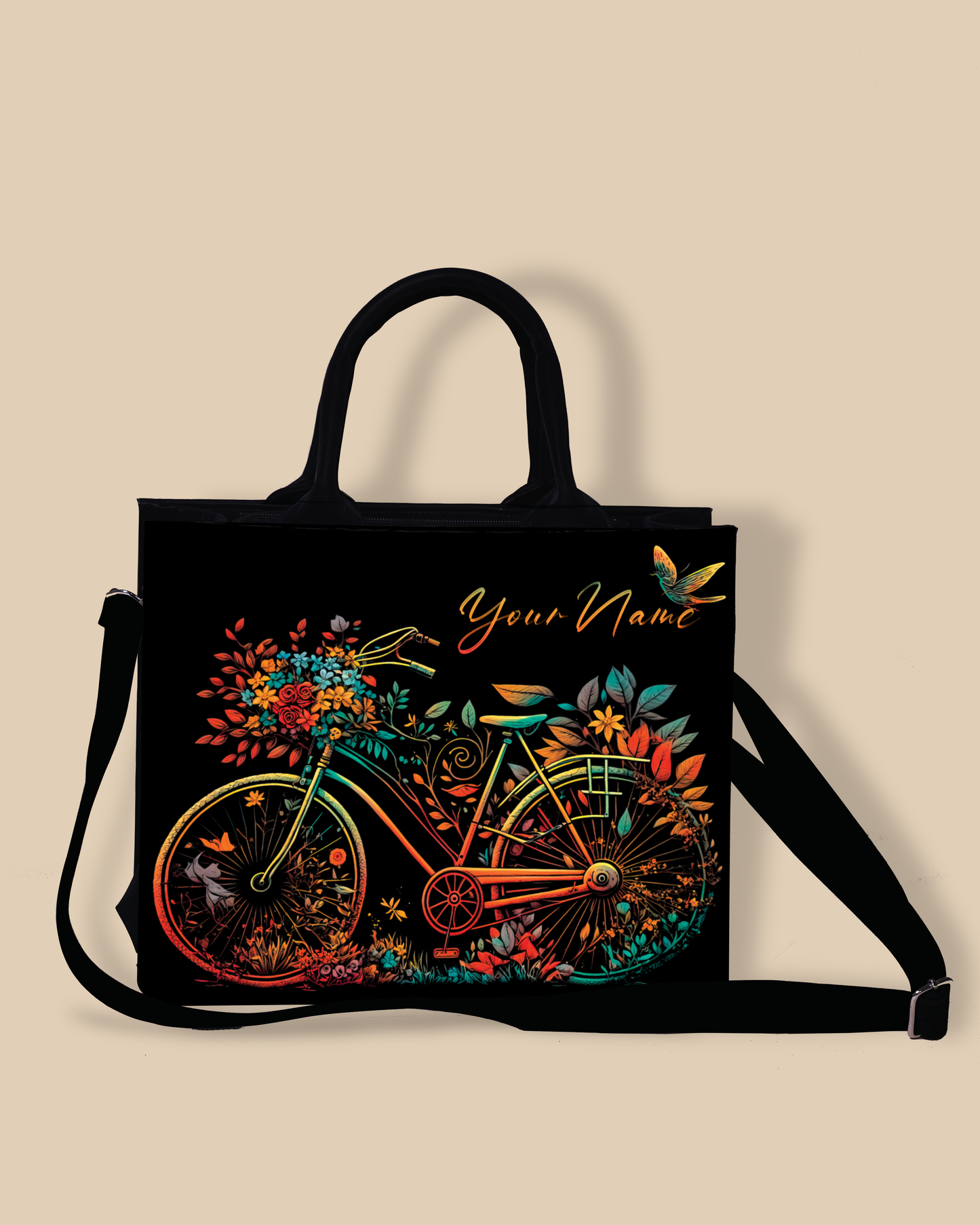 Customized small Tote Bag Designed With Growing Nature On Colorful Bicycle