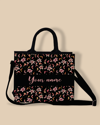 Customized small Tote Bag Designed With Romantic Lily Flowery Pattern
