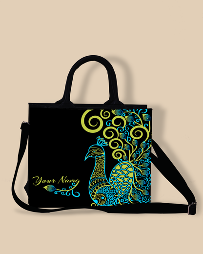 Customized Small Tote Bag Designed with Artistic mandala peacock