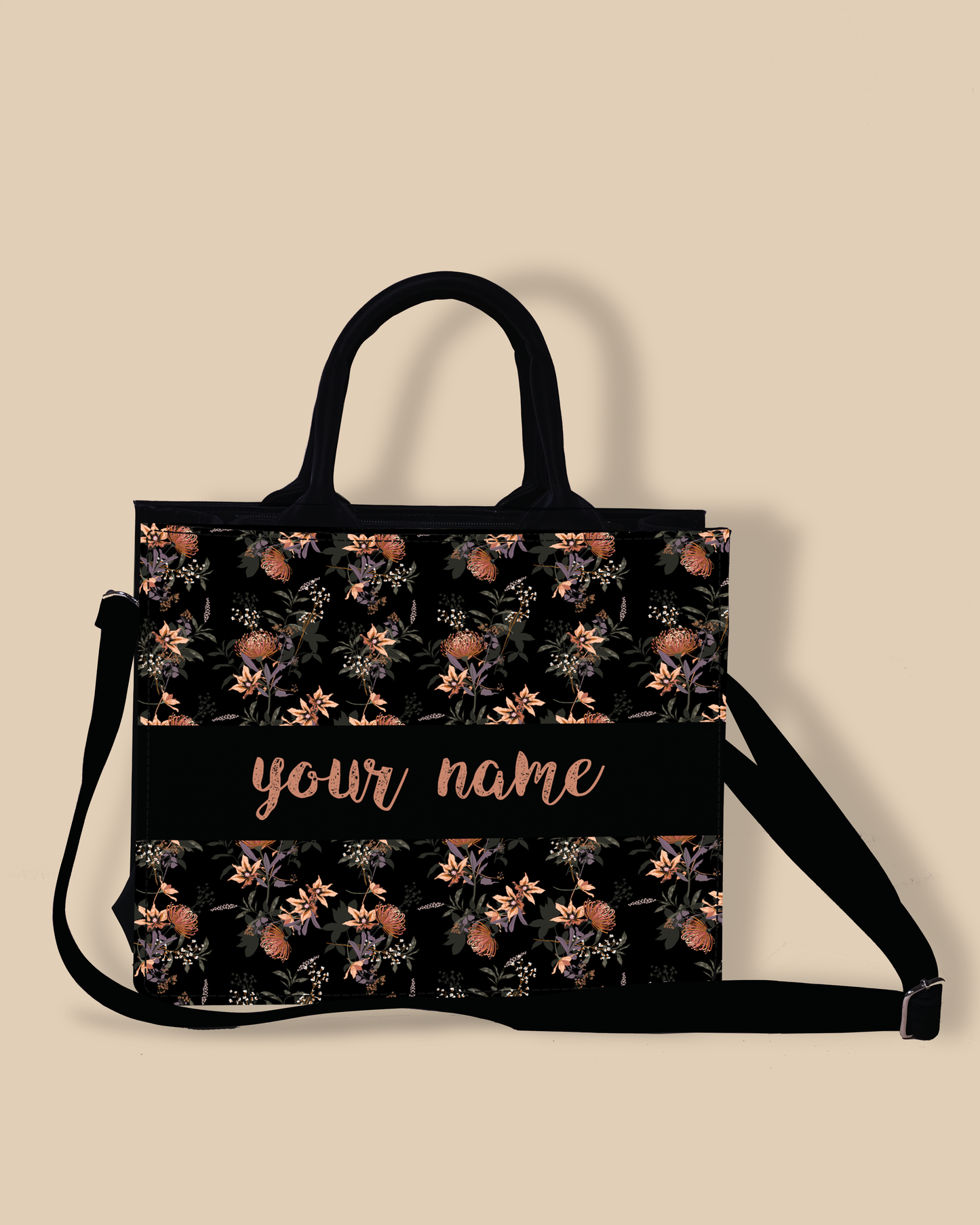 Customized small Tote Bag Designed with Decorative Blooming Flower Plant Patter