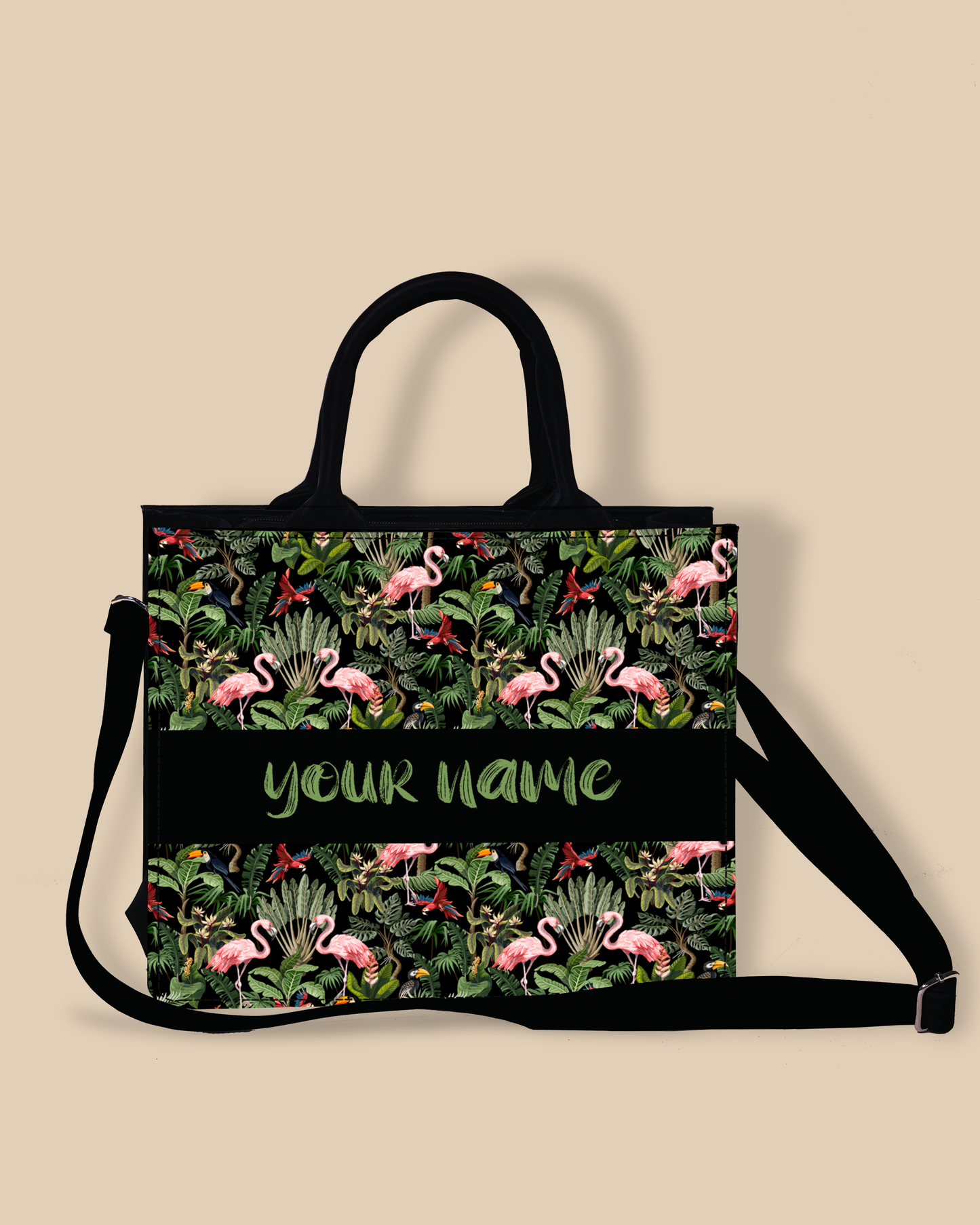 Customized small Tote Bag Designed with Flamingo And Colourfull Parrot