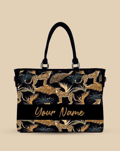 Marine Pattern Background And Leopard Palms Oversized Tote