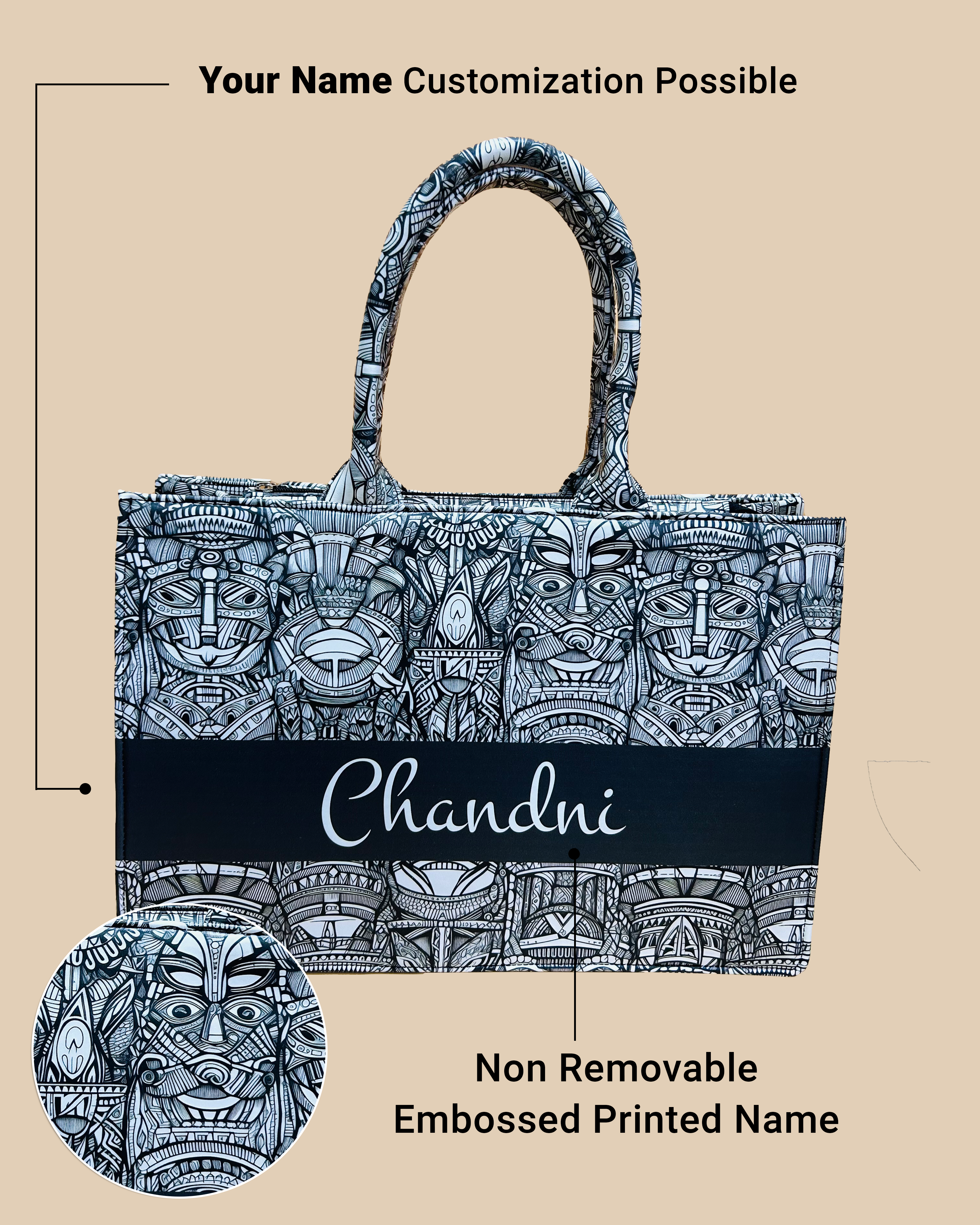 Customized Tote Bag  Designed with African Ethnic Tribal Mask