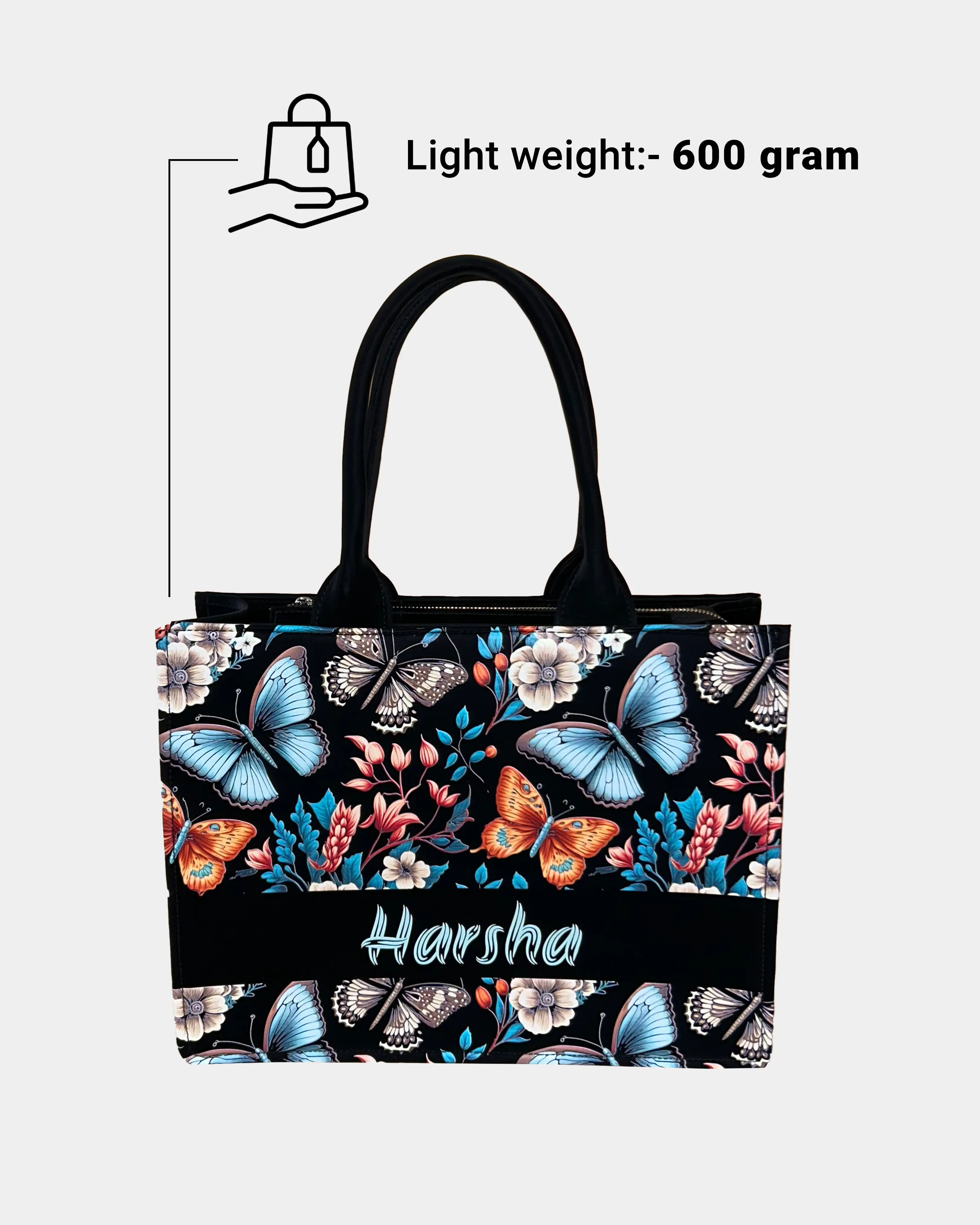 Customized Tote Bag  Designed with Beautiful Boho Butterflies With Flowers
