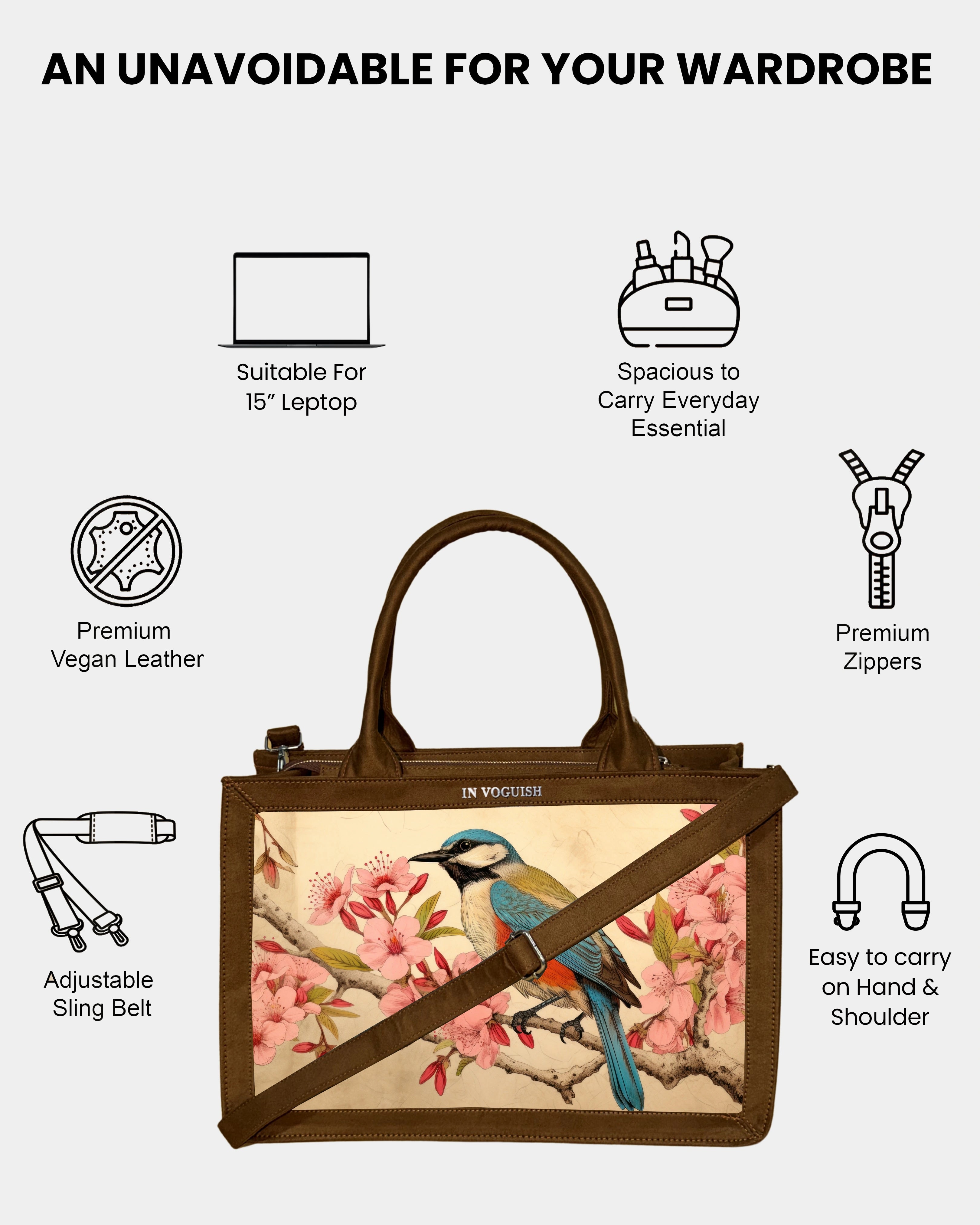 Voguish Blossom Bird Luxe Canvas Tote Bag