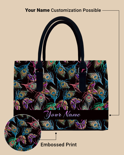 Colorful Peacock Feather And Flying Butterflies Designer Sling Tote