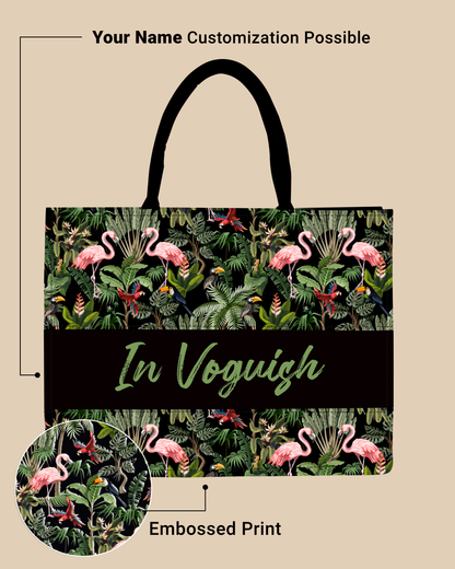 Flamingo And Colourfull Parrot Tote Bag