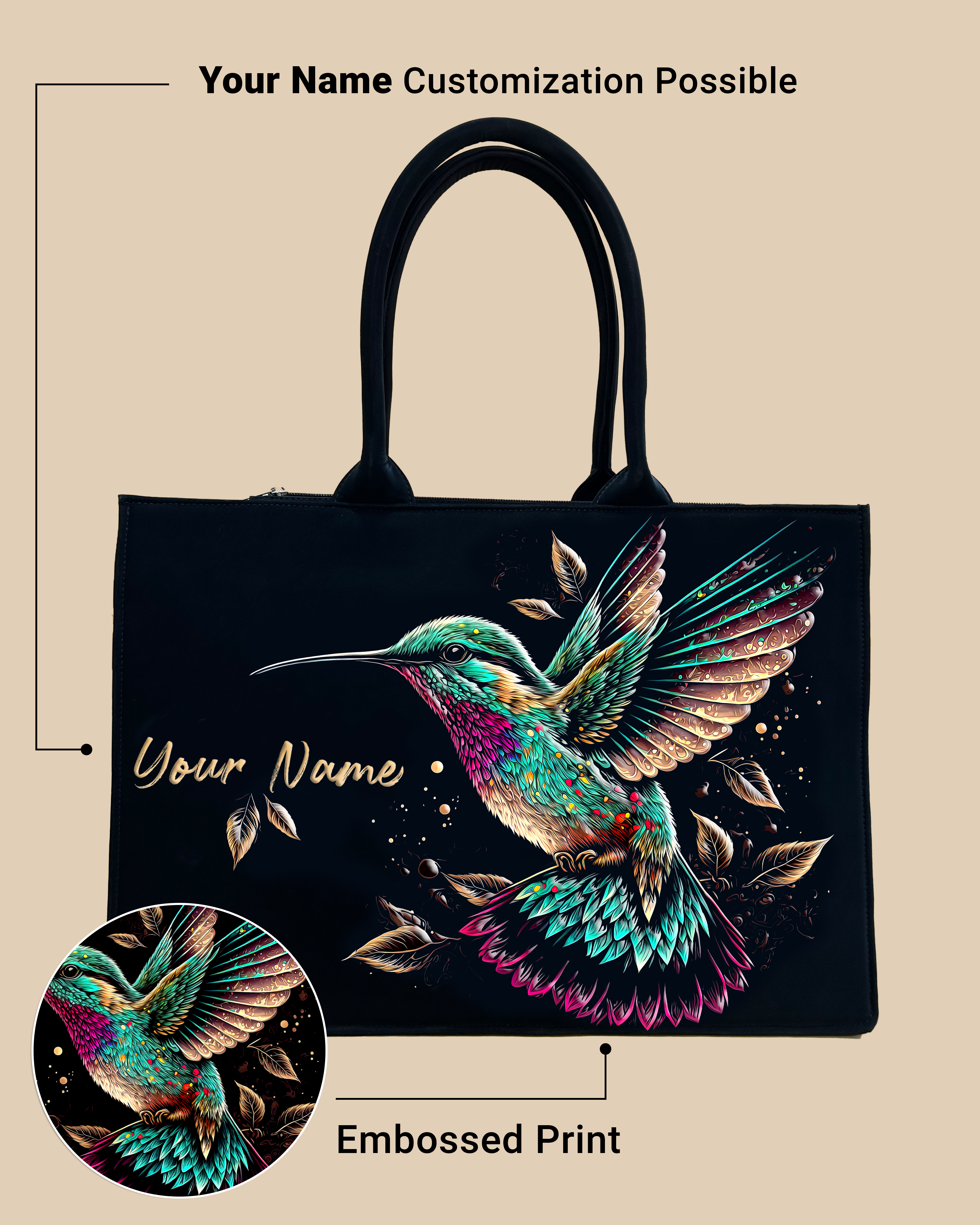 Customized Tote Bag  Designed with Beautiful Flying Sparrow