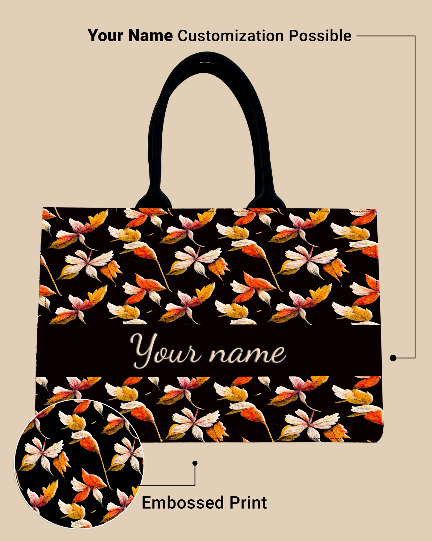 Customized Tote Bag Designed with Watercolor Autumn Leaves Pattern