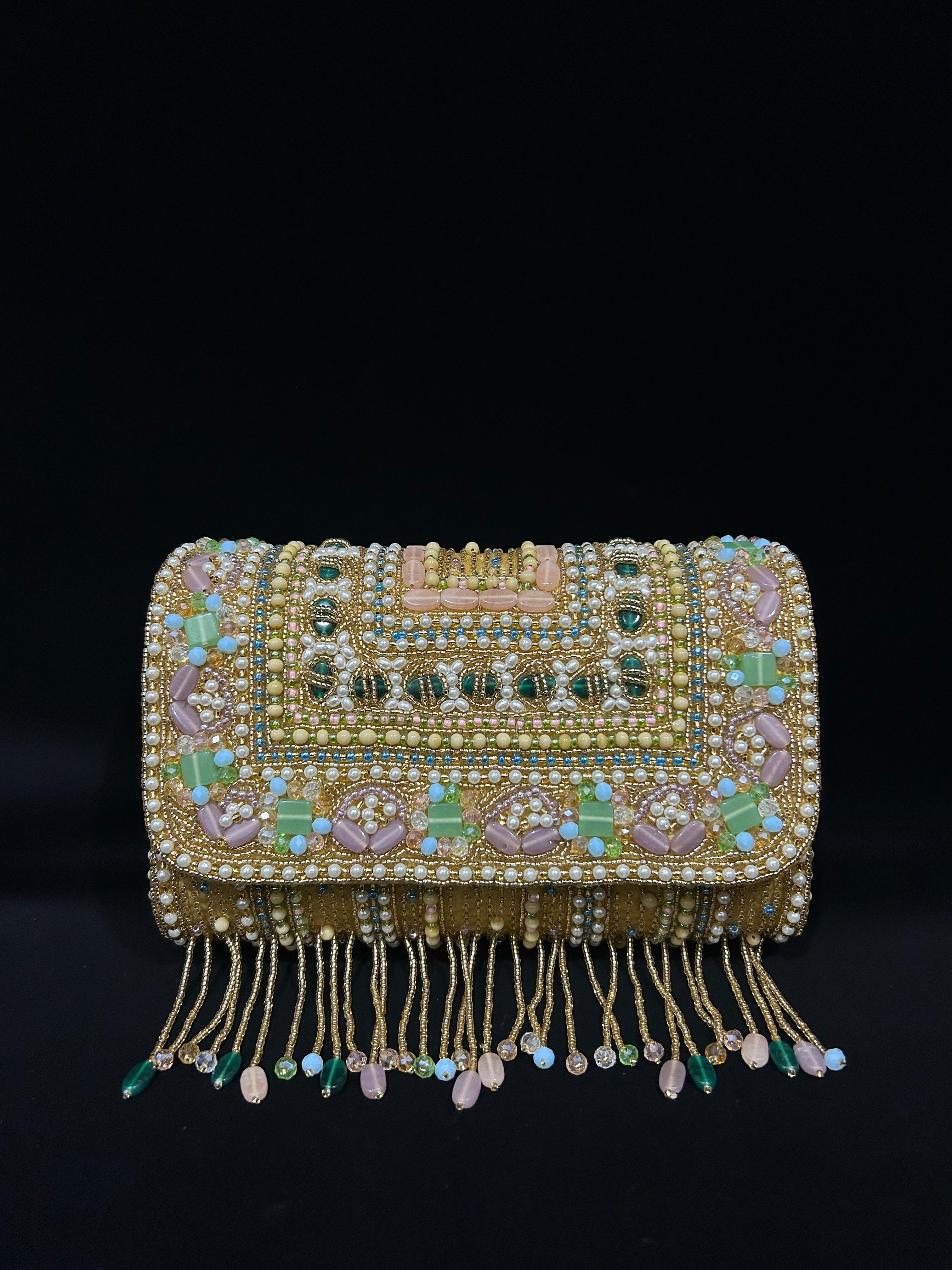 Mughal Garden Multicolor Hand-Embroidered Fringe Clutch