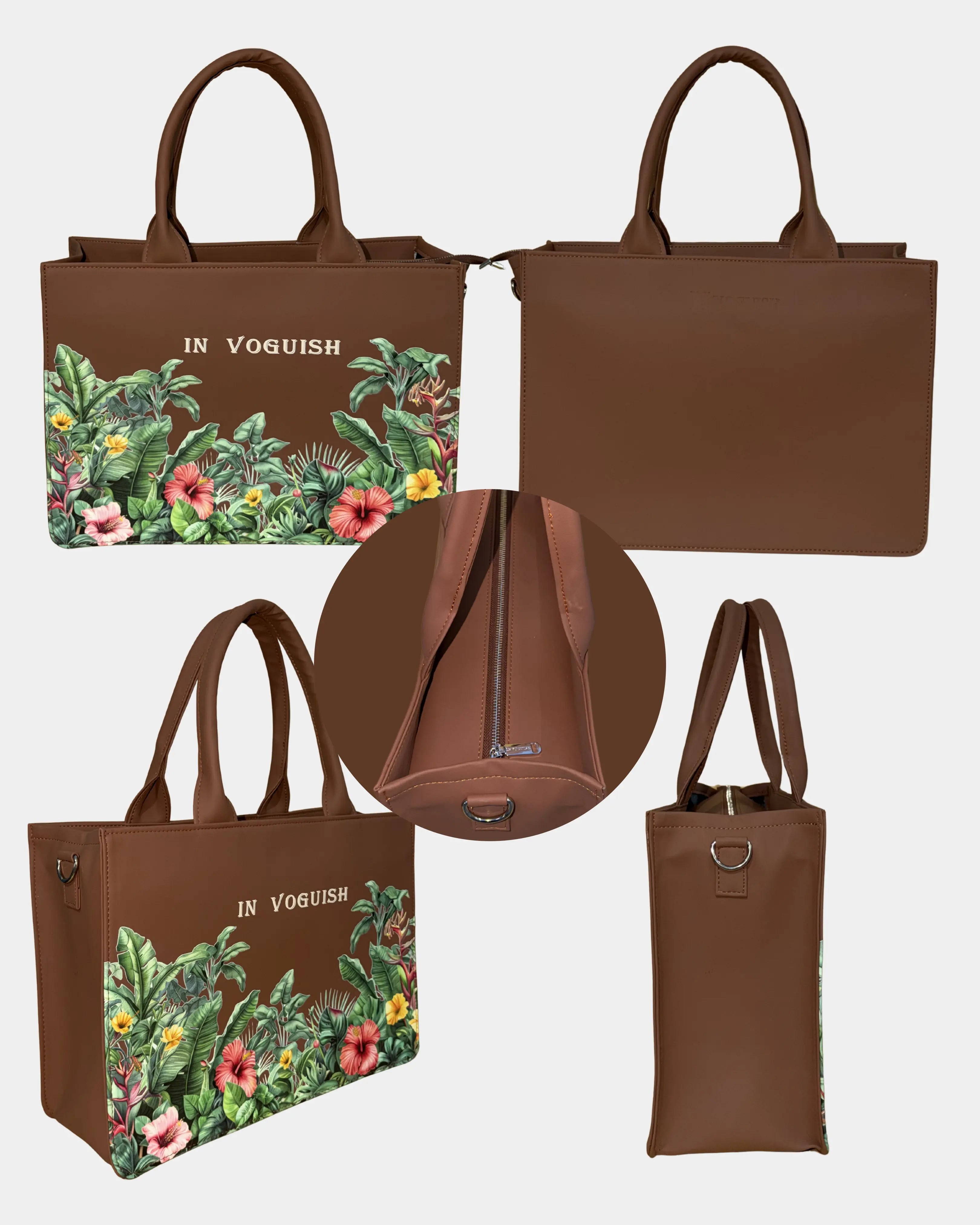 Brown Tropical Floral Embossed Artwork Customized bag