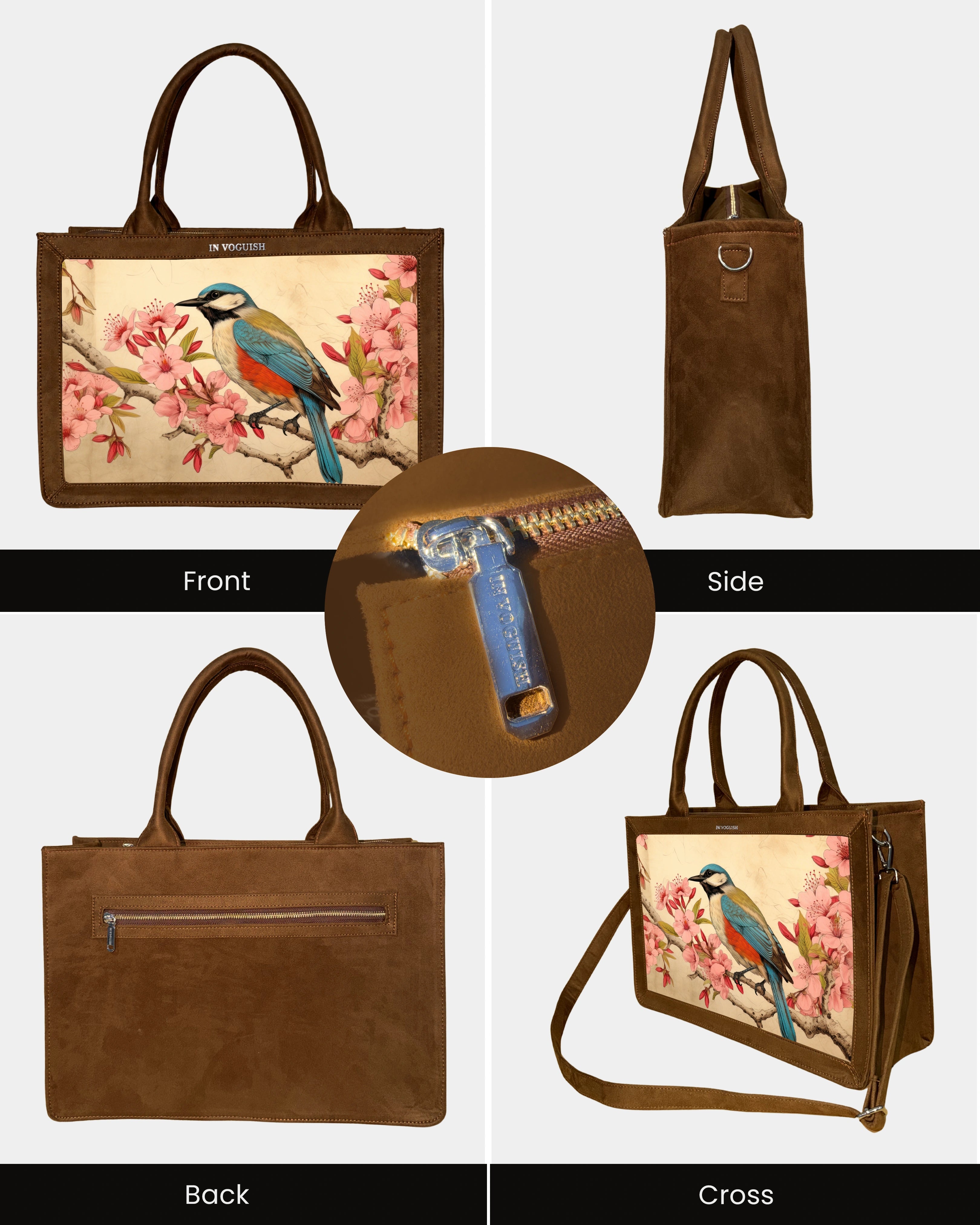 Voguish Blossom Bird Luxe Canvas Tote Bag