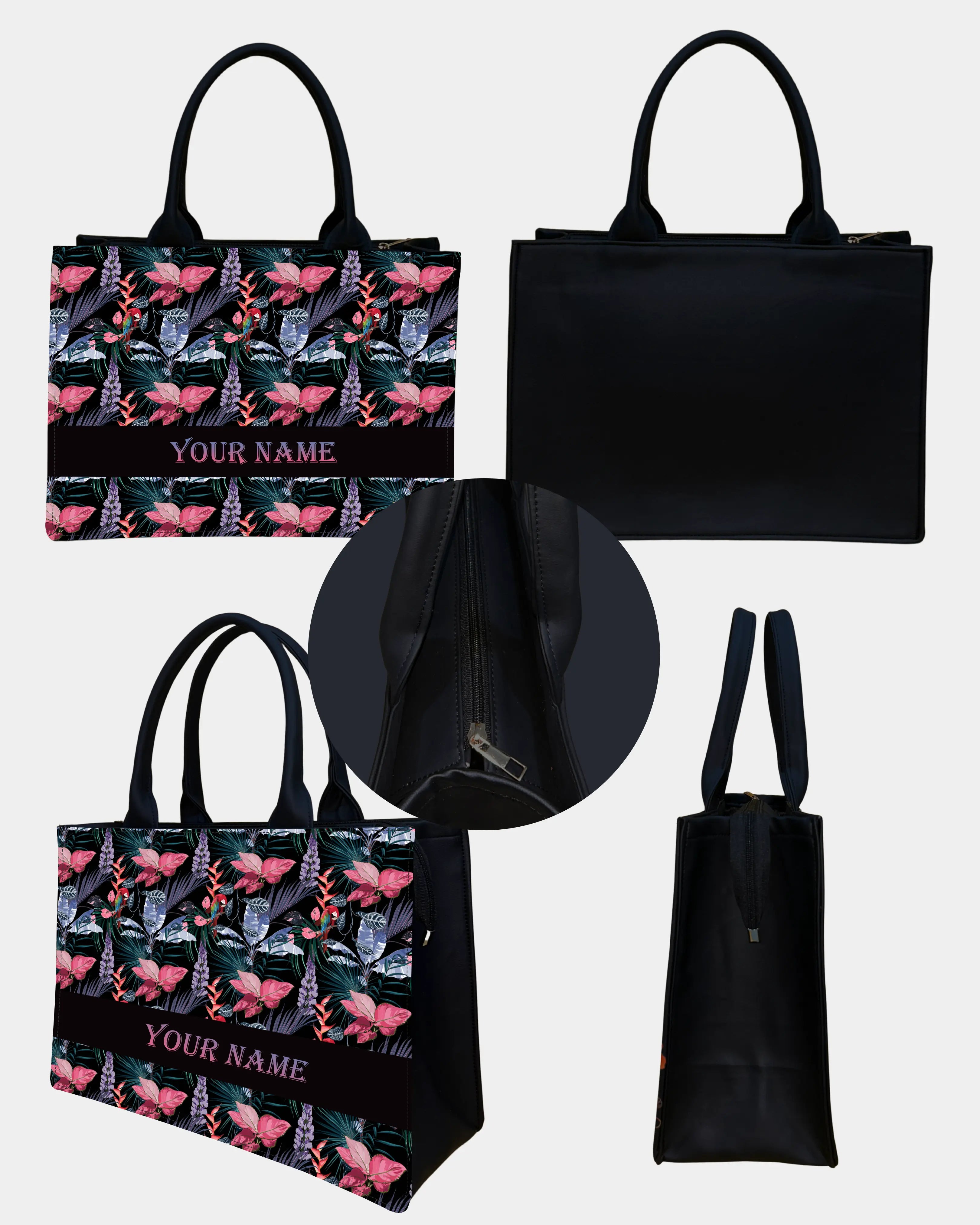 In Voguish Tropical Bloom Printed Customized Tote Bag