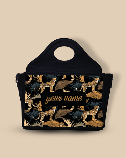 Customized Sling Purse Designed with Marine Pattern Background And Leopard Palms
