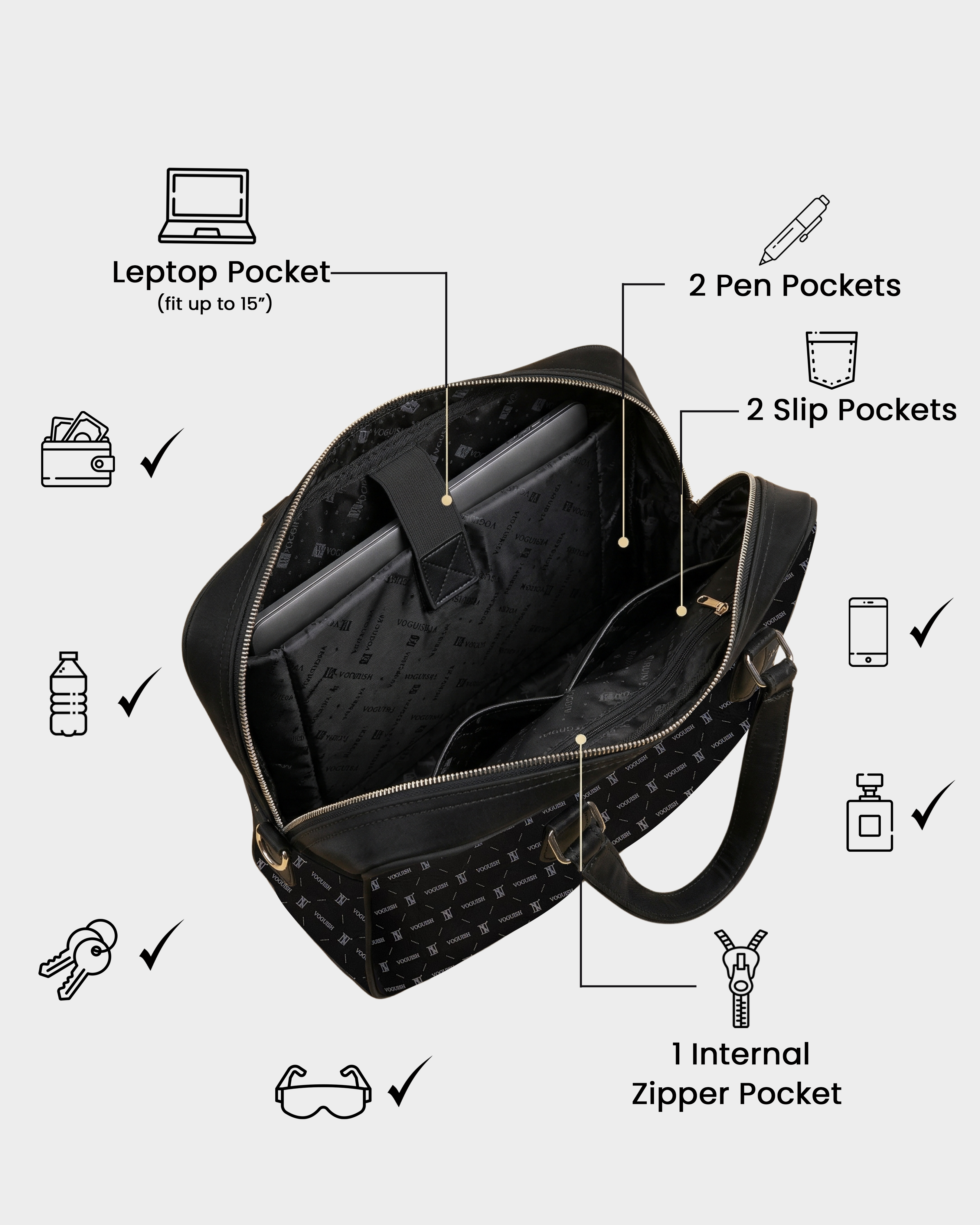 IN VOGUISH Z Black Luxe Laptop Bag for Men