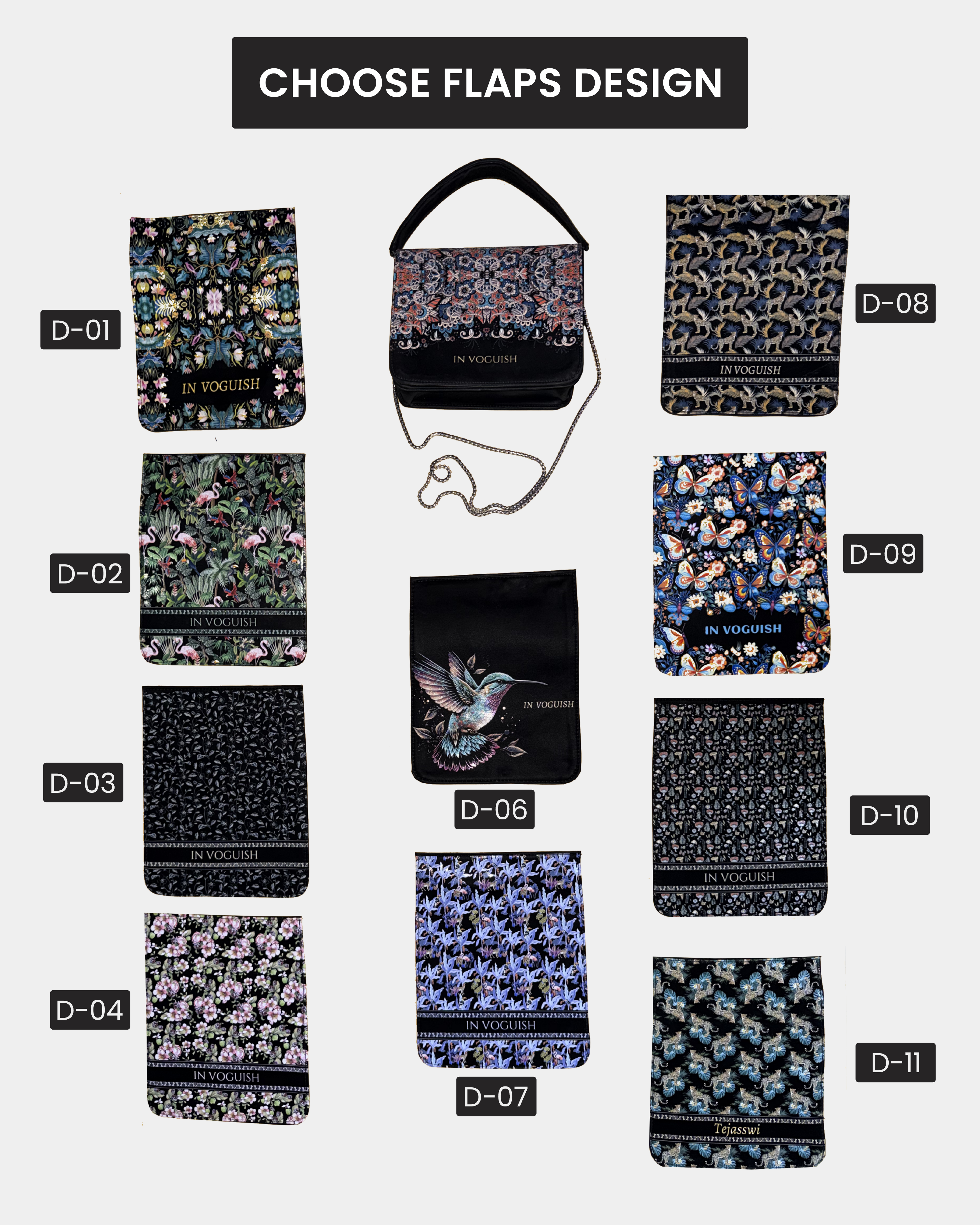 Premium Edition | IN VOGUISH SwitchStyle Customized Sling Bag – Interchangeable Flap | Z Black 3D Embossed Design