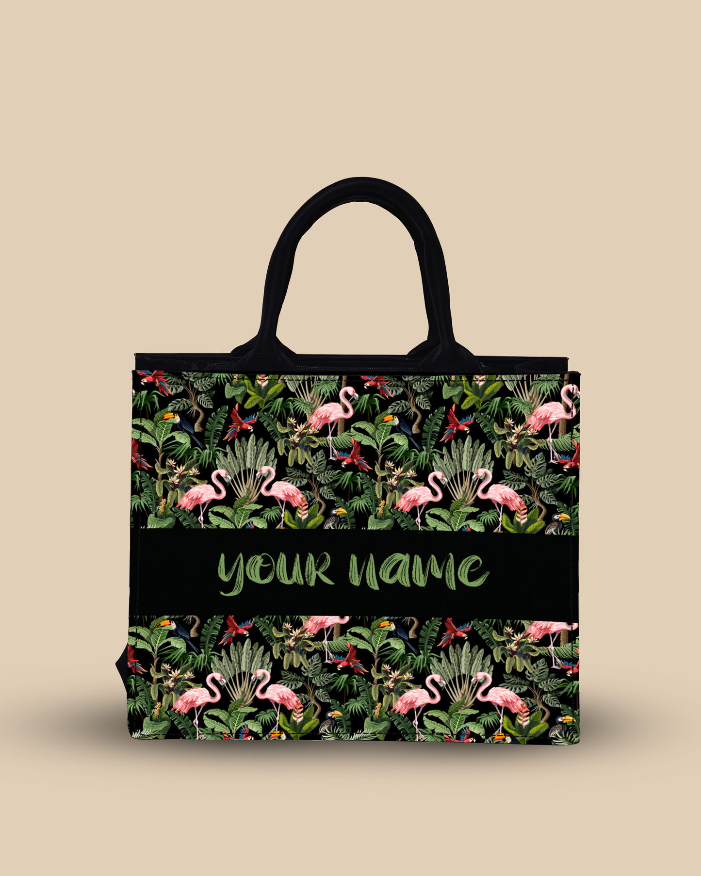Customized small Tote Bag Designed with Flamingo And Colourfull Parrot