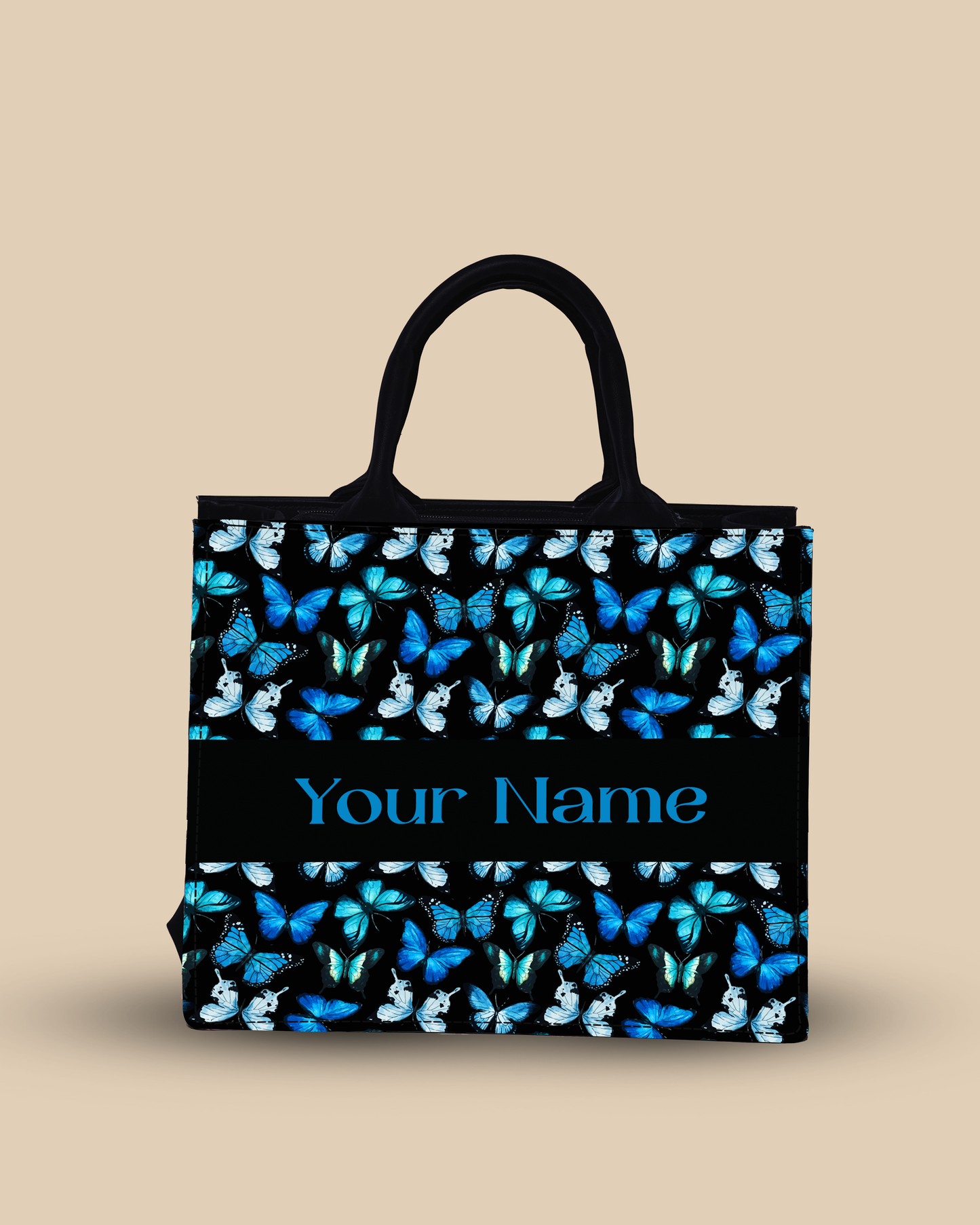 Customized small Tote Bag Designed With Blue Flying Butterflies