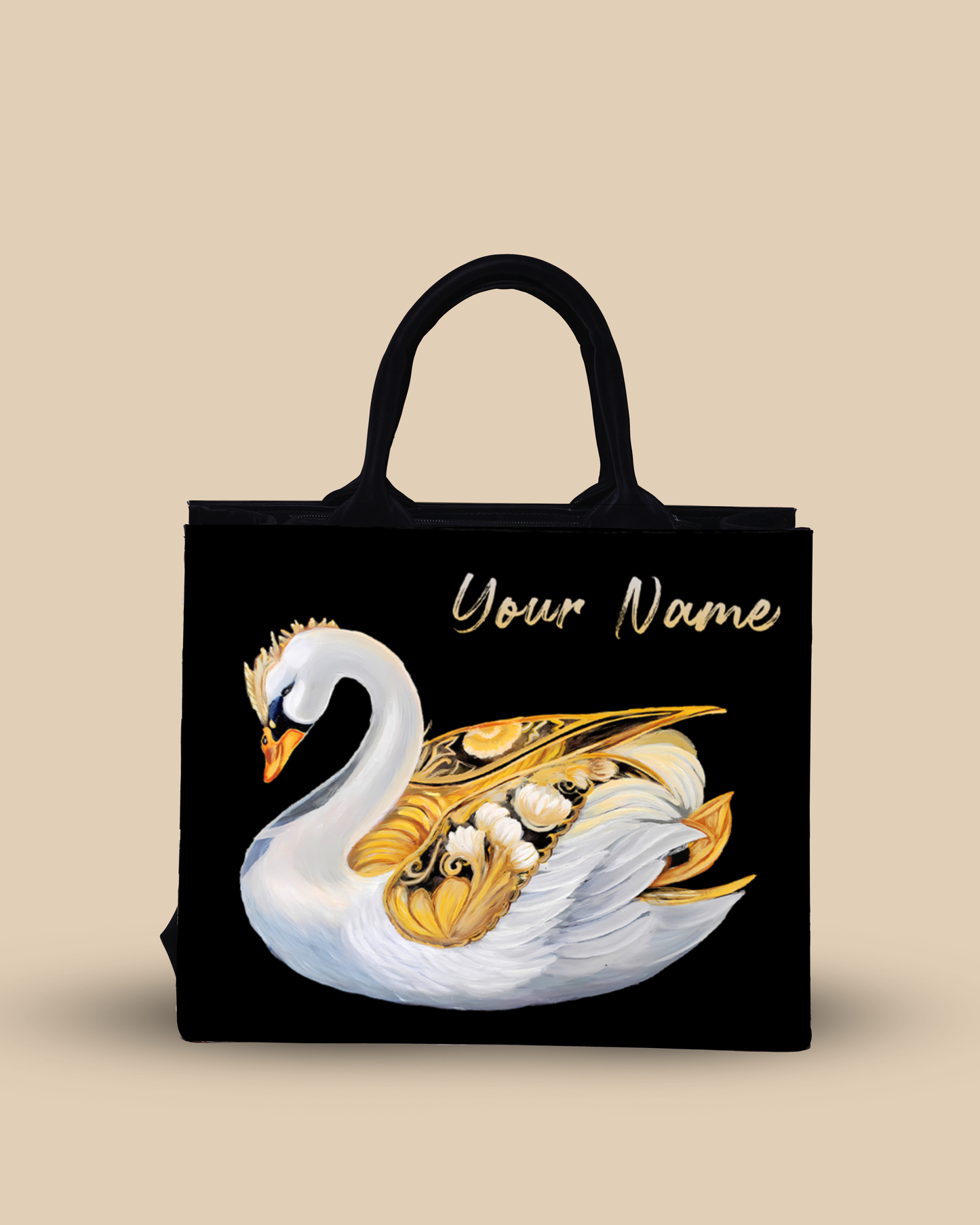 Customized small Tote Bag Designed With Swans Birds pattern