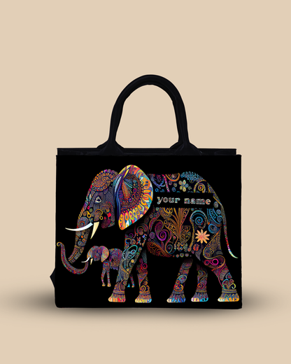 Customized small Tote Bag Designed with Baby And Mother Elephant Pattern