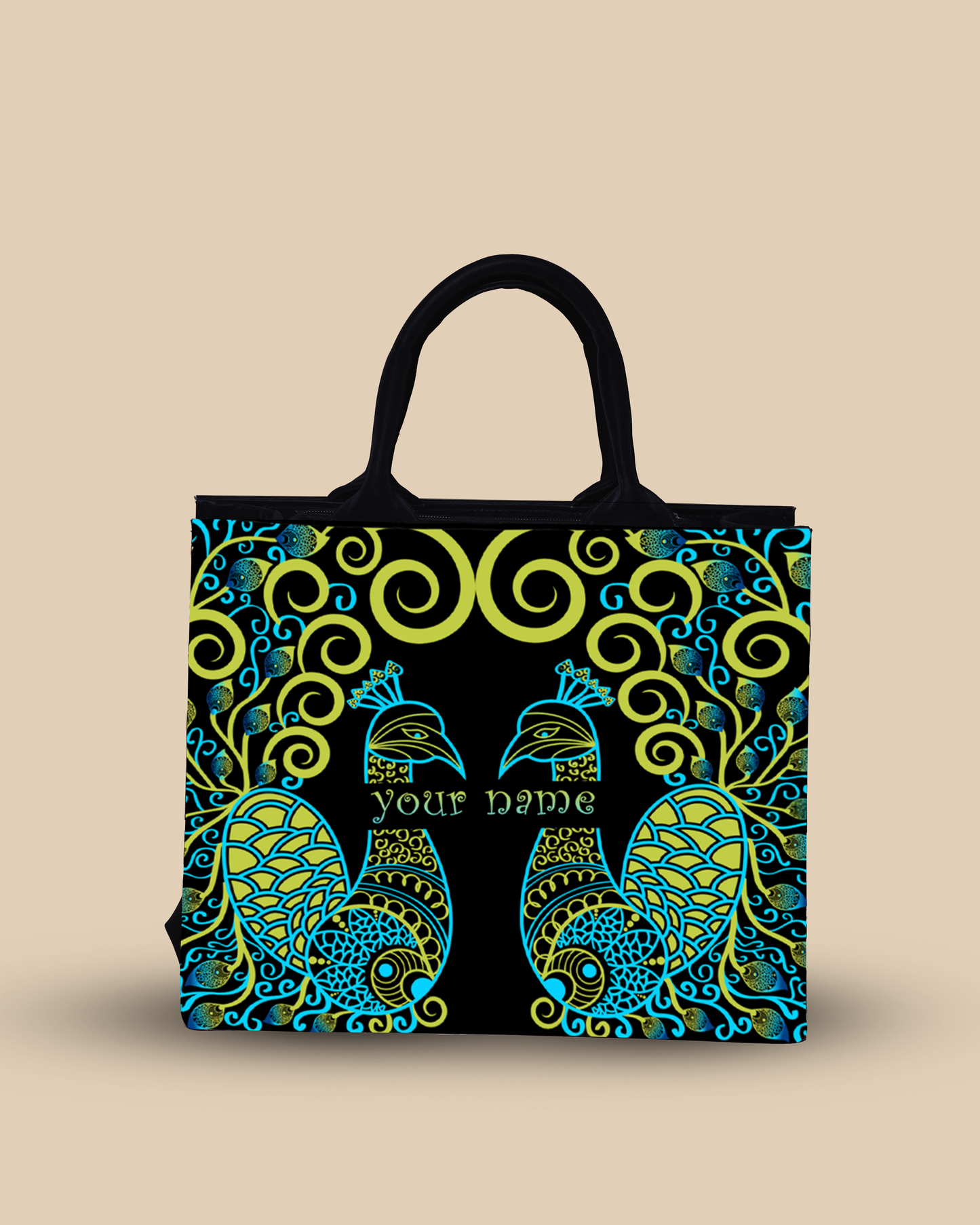 Customized small Tote Bag Designed with Emboss Colorful Peacocks