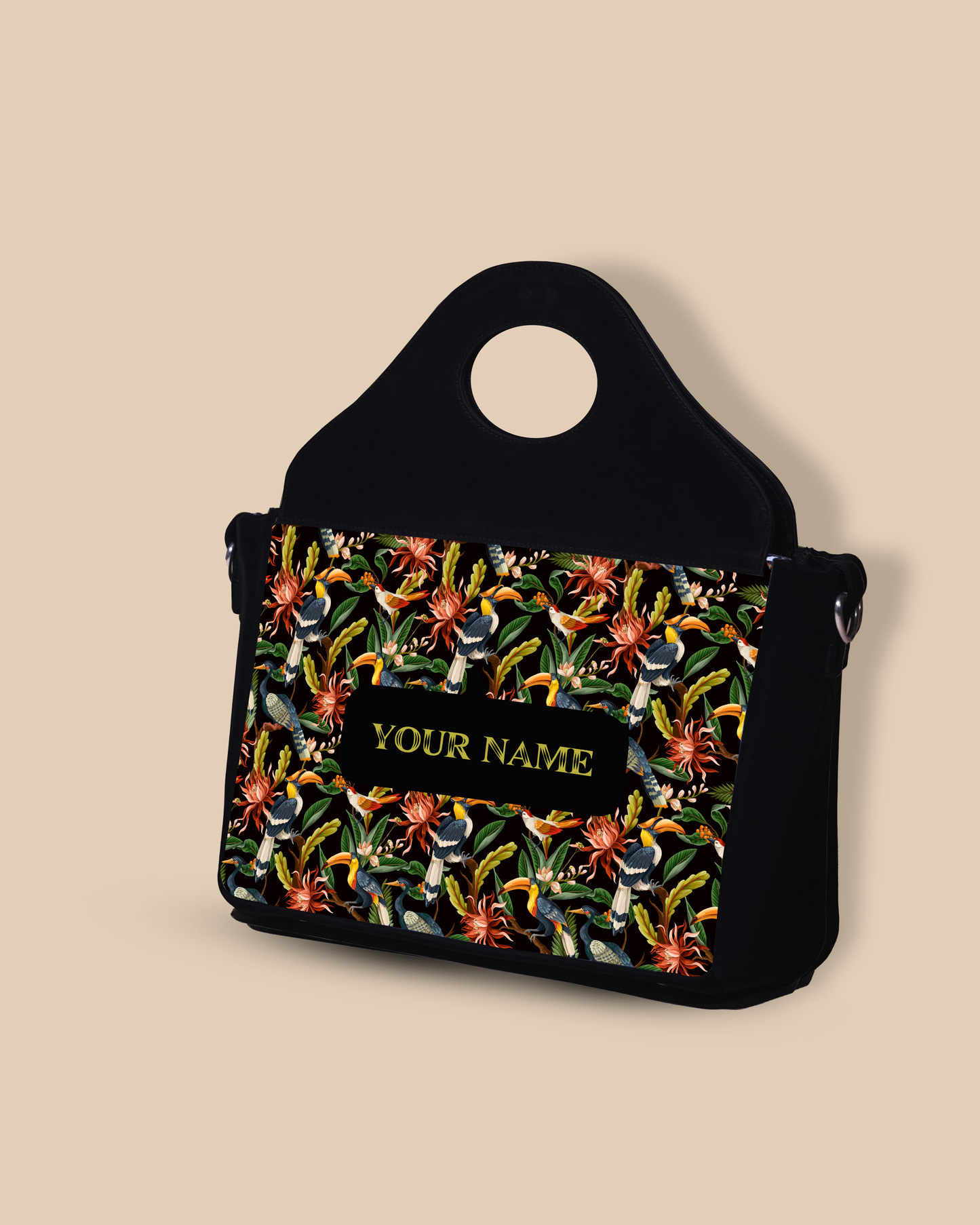 Customized Sling Purse Designed with Hornbill , Carens Birds And Tropical Flowers