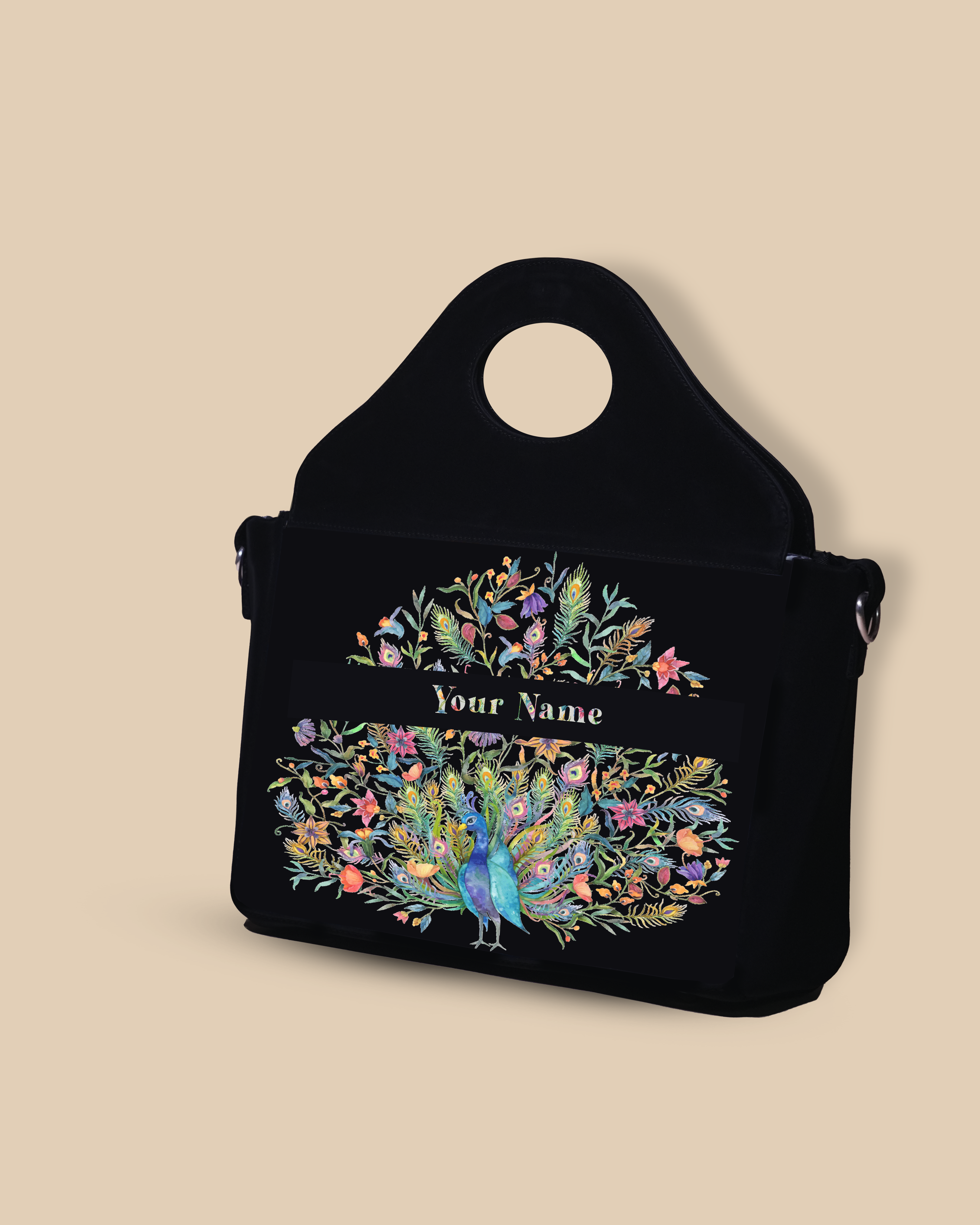 Up Embossed Peacock Design on Leather Personalized Sling Purse