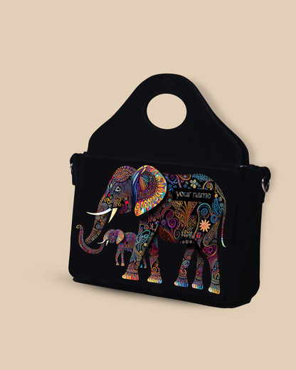 Customized Sling Purse Designed with Baby And Mother Elephant Pattern
